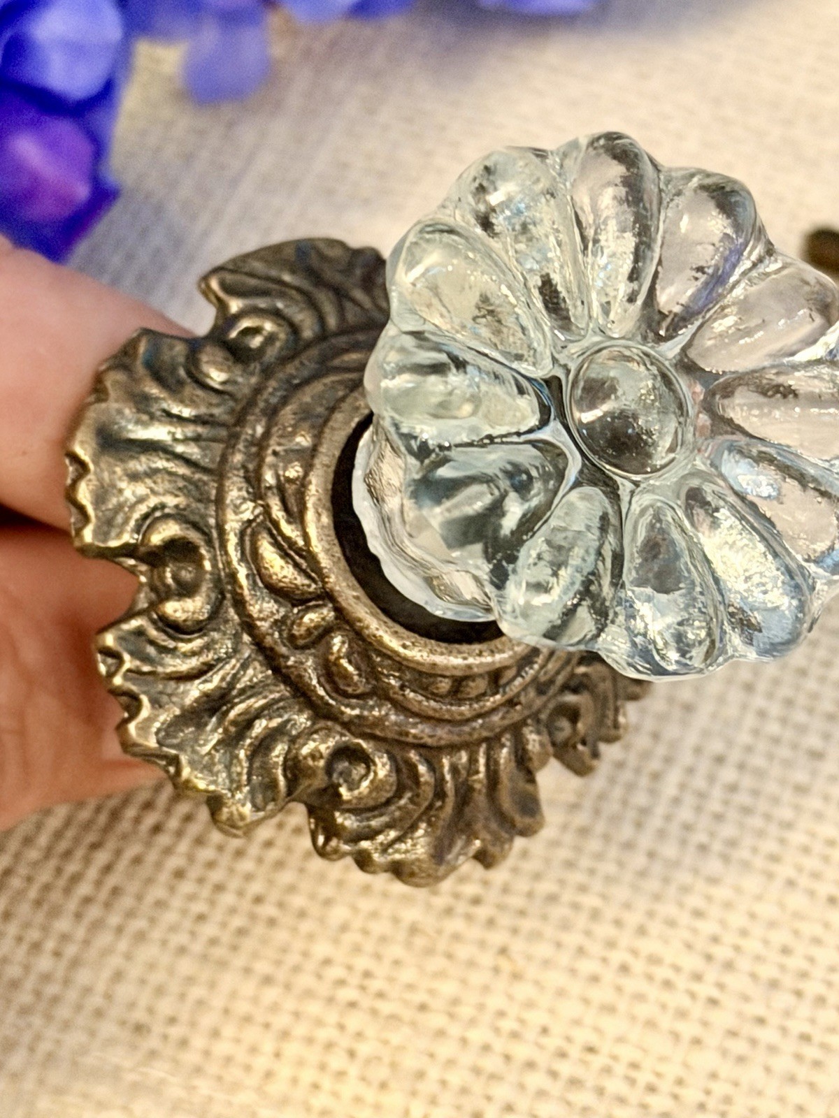 Antique Bronze w/Glass Drawer Pulls Hardware Handles Vintage Cabinet Door Knobs