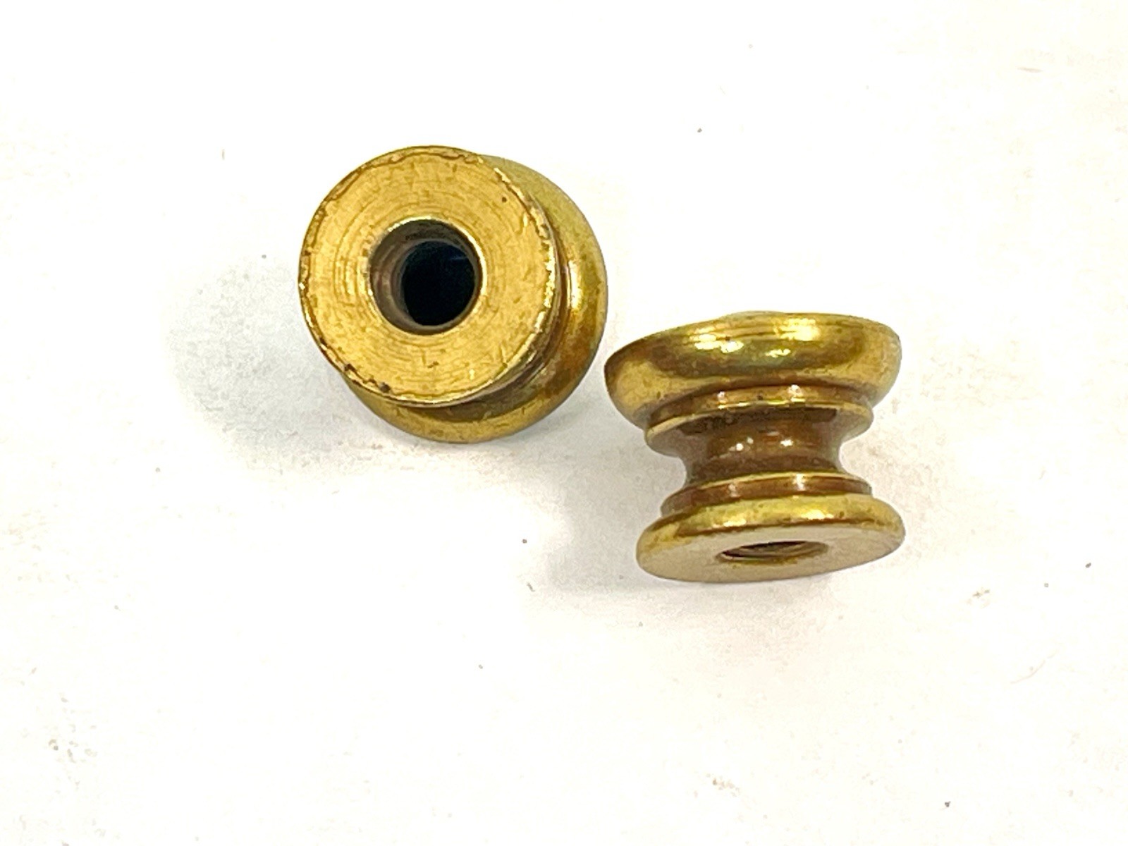 Pair NOS Tiny 0.5″ Drawer Pulls Door Knobs KBC Brass Co mcm