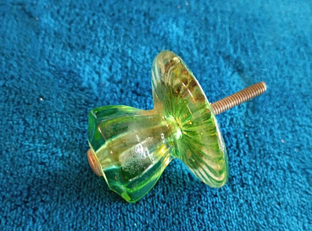 Vintage 1.75 in. Fluted Green Glass Cabinet Knob
