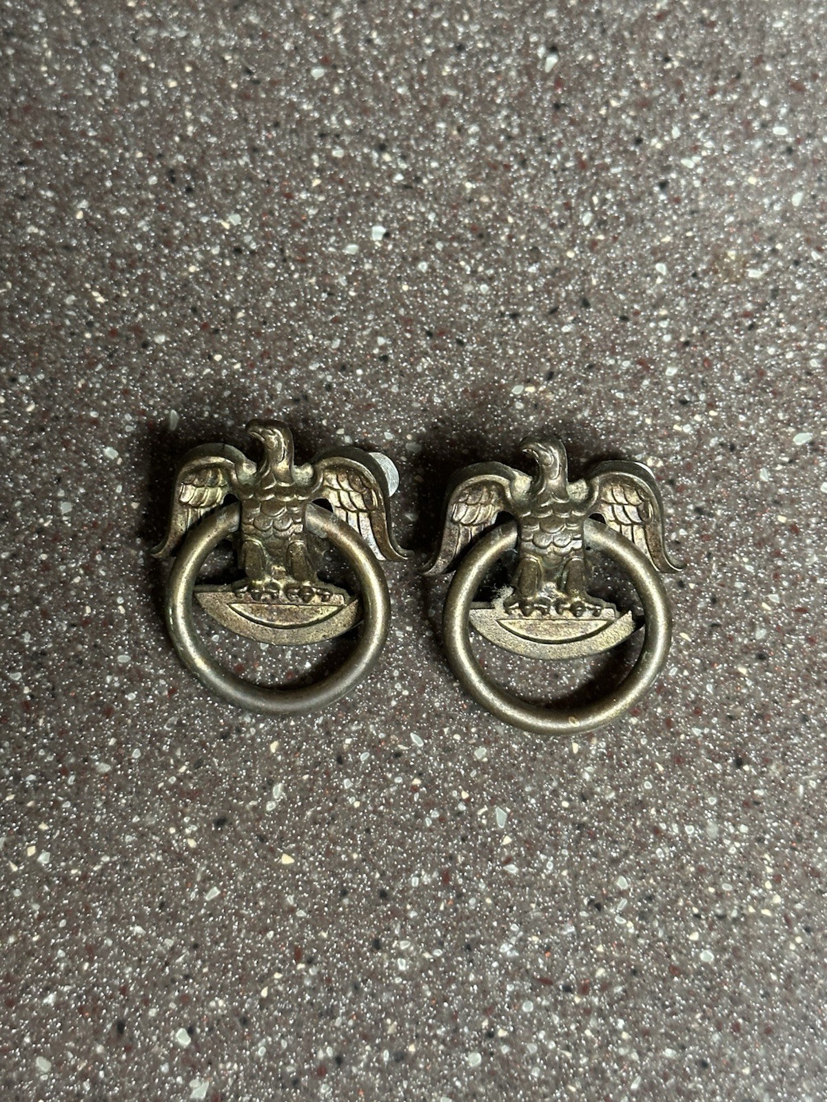Vintage Eagle Ring Drawer Pulls Antique Brass Cabinet Hardware Pair No 8393