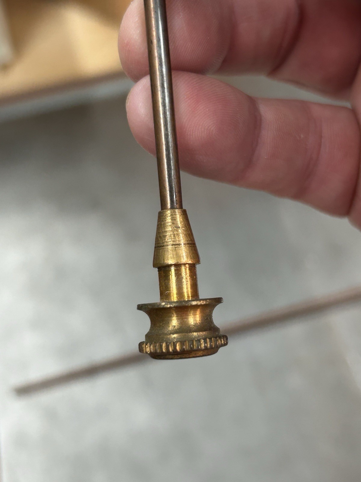 QTY 1 ANTIQUE CARD CATALOG SKEWER ROD WITH BRONZE KNOB AND BRONZE PLATED ROD