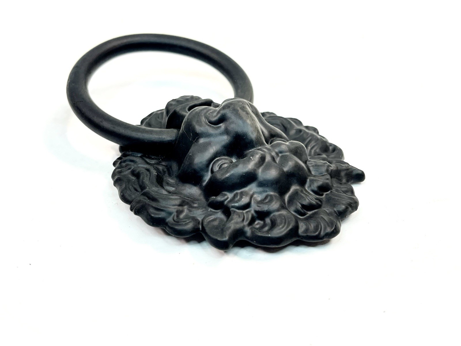 NOS Large 4.5″ Black Finish Lion Head Drop Ring Drawer Pull KBC Brass Co