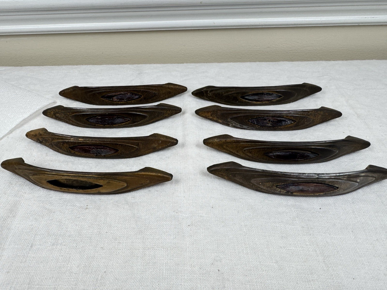 Lot of 8 Vintage Art Deco Waterfall Drawer Pulls Metal and Plastic Replacement