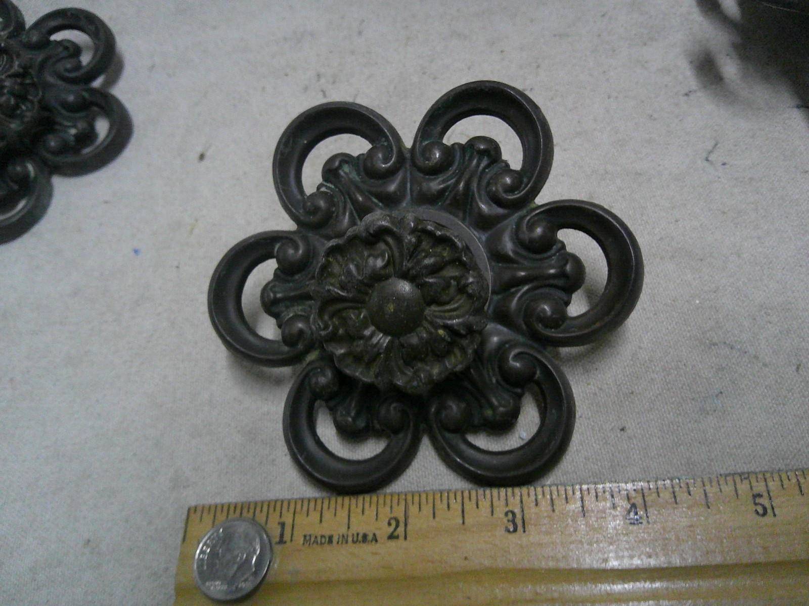 8 Large Romantic vintage drawer pulls handles rosette floral design Ornate OLD