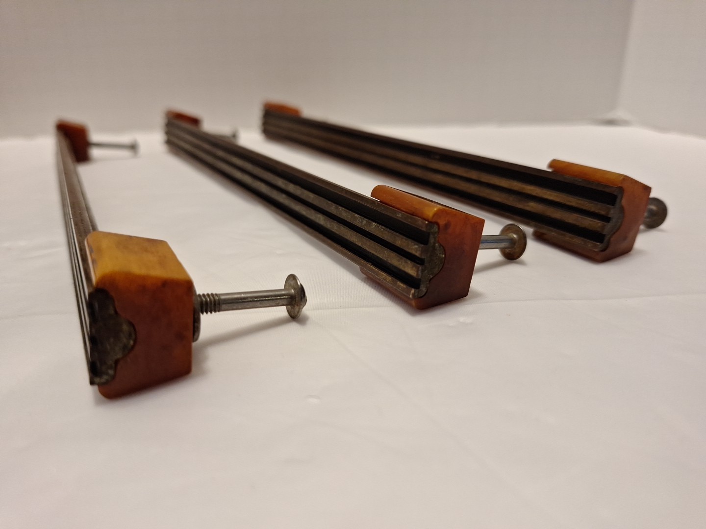 Set of 7 Pulls Butterscotch Solid Brass Bakelite Art Deco MCM Vintage Read Pics