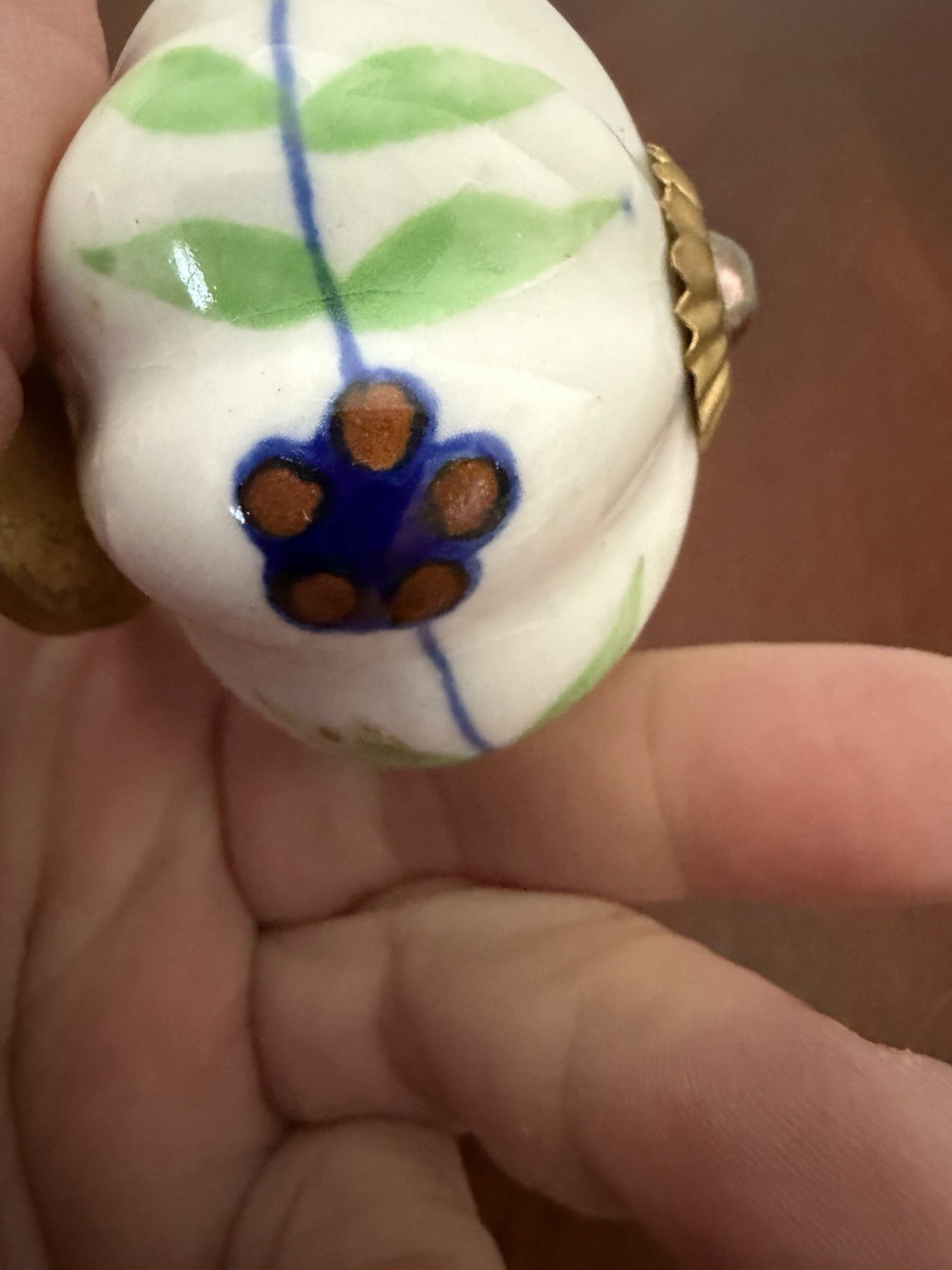 Vintage Hand Painted 2” Cabinet/drawer Knob W/ Green/blue Floral Design Ceramic