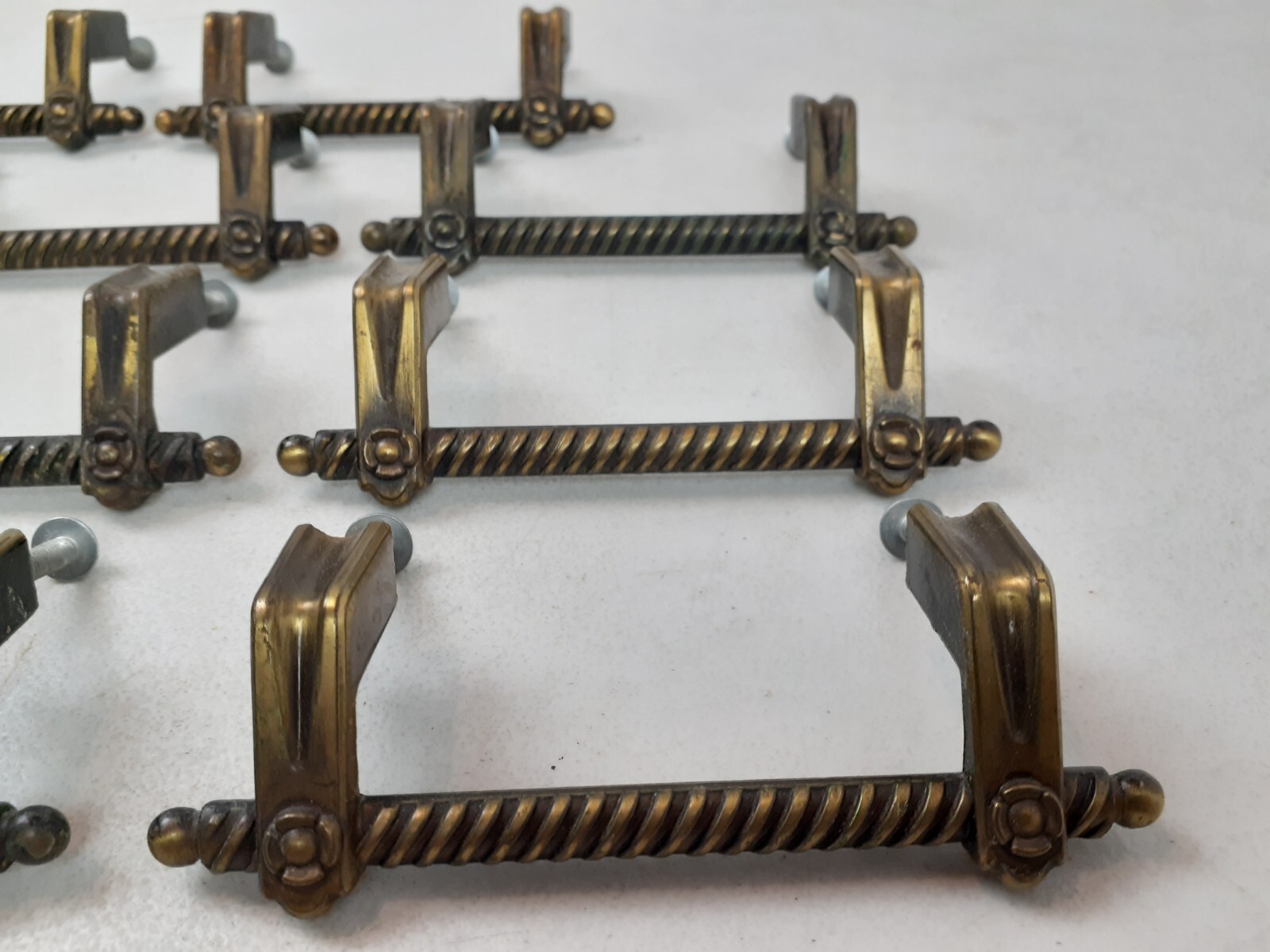 Lot of 11 Vintage Ajax “Roped” Metal Drawer Pull/Cabinet Handles w Screws 4.5″