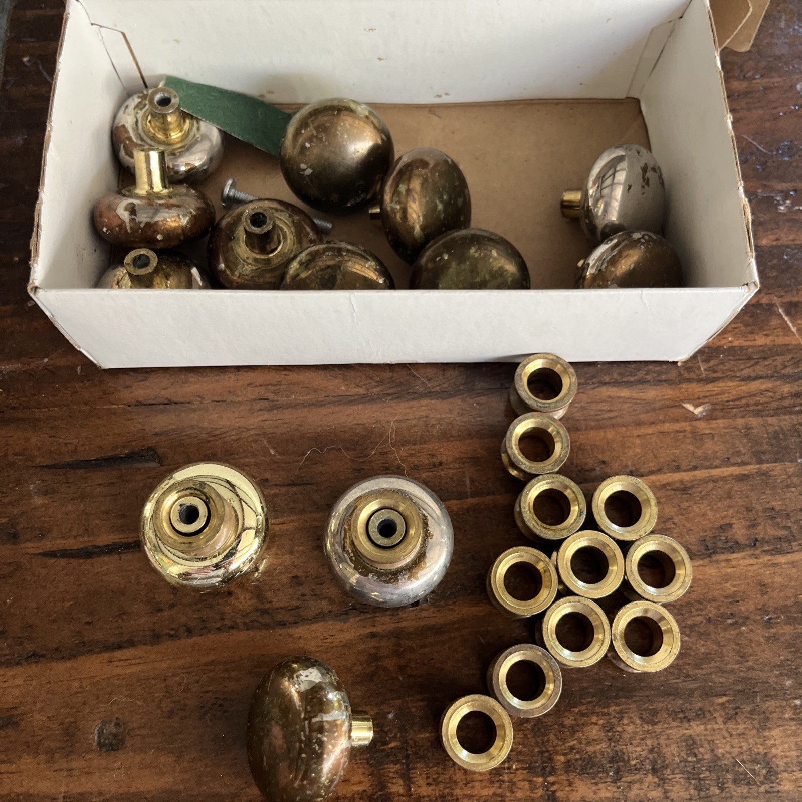 13 Vintage Brass Pull Knobs And Spacers ￼