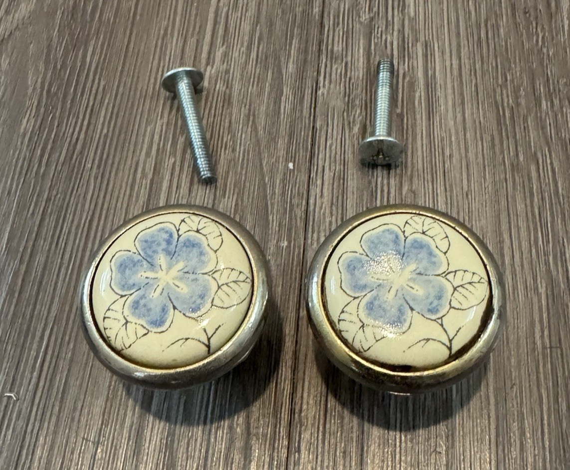 Vintage English Cottage Core Floral Blue Flower Ceramic Drawer Cabinet Pulls – 2