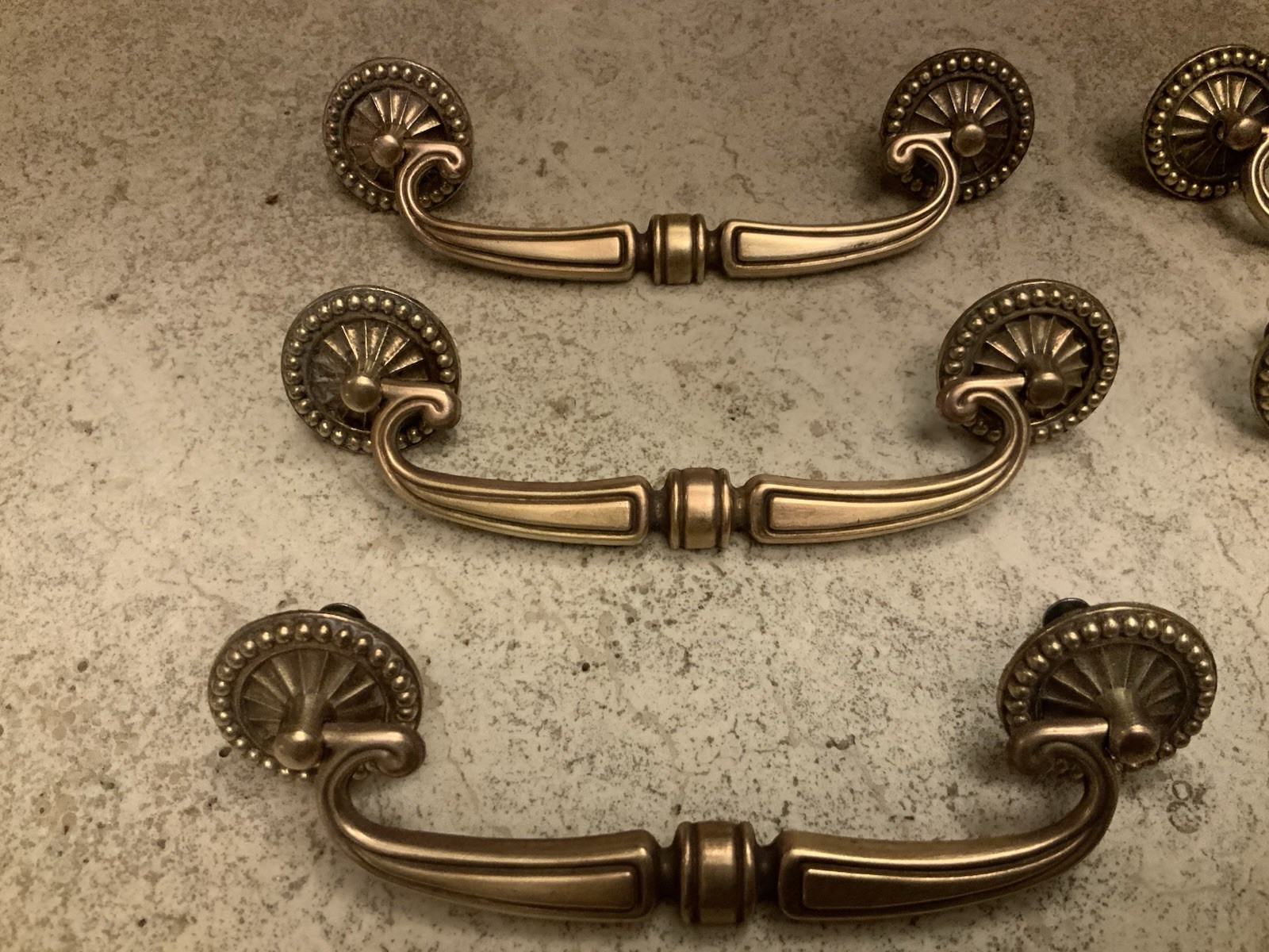 Lot of 8 Keeler Drawer Pulls Antique Brass Victorian Art Deco Drop Bails 5’’ OC