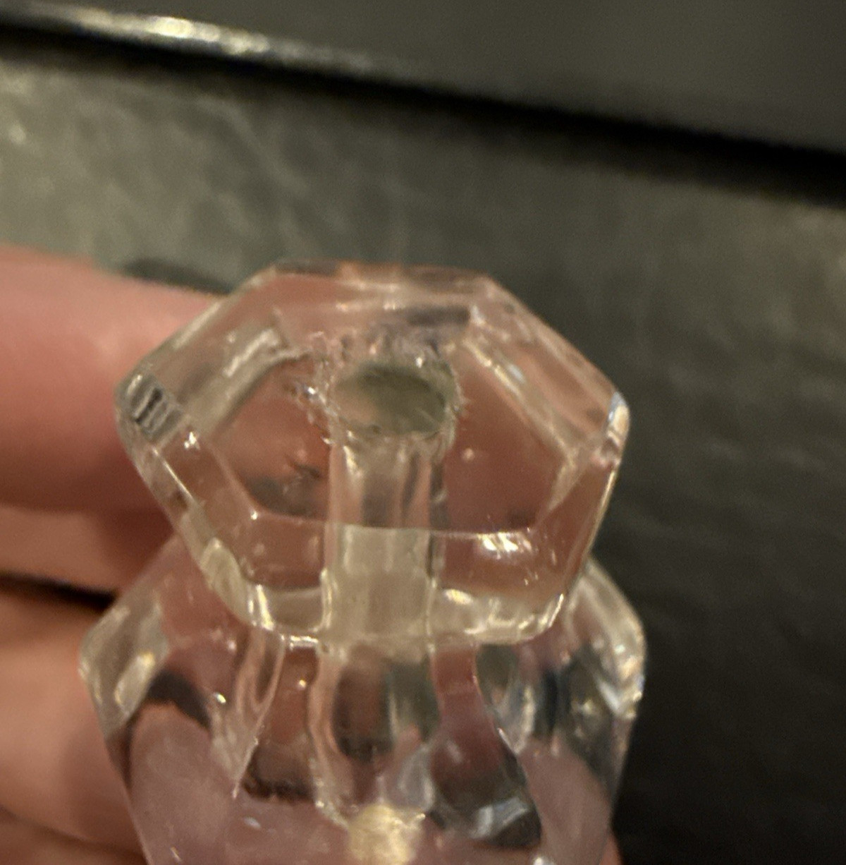 Vintage Clear Pressed Glass Drawer Cabinet Knob Hexagon Faceted Depression Style