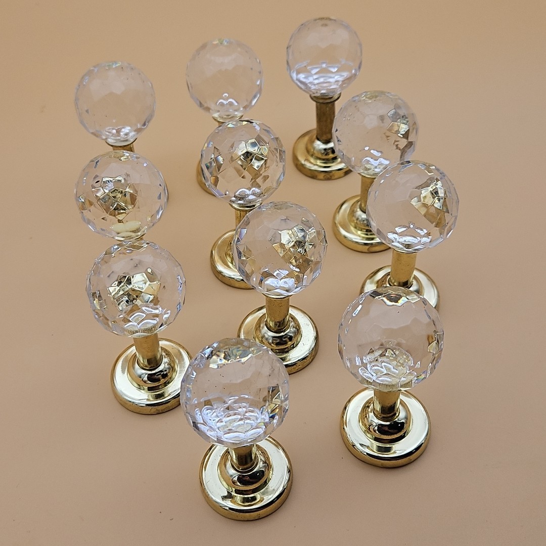 Lot Of 11 Vintage Crystal Ball Drawer Pulls Gold Kitchen Cabinet Hardware