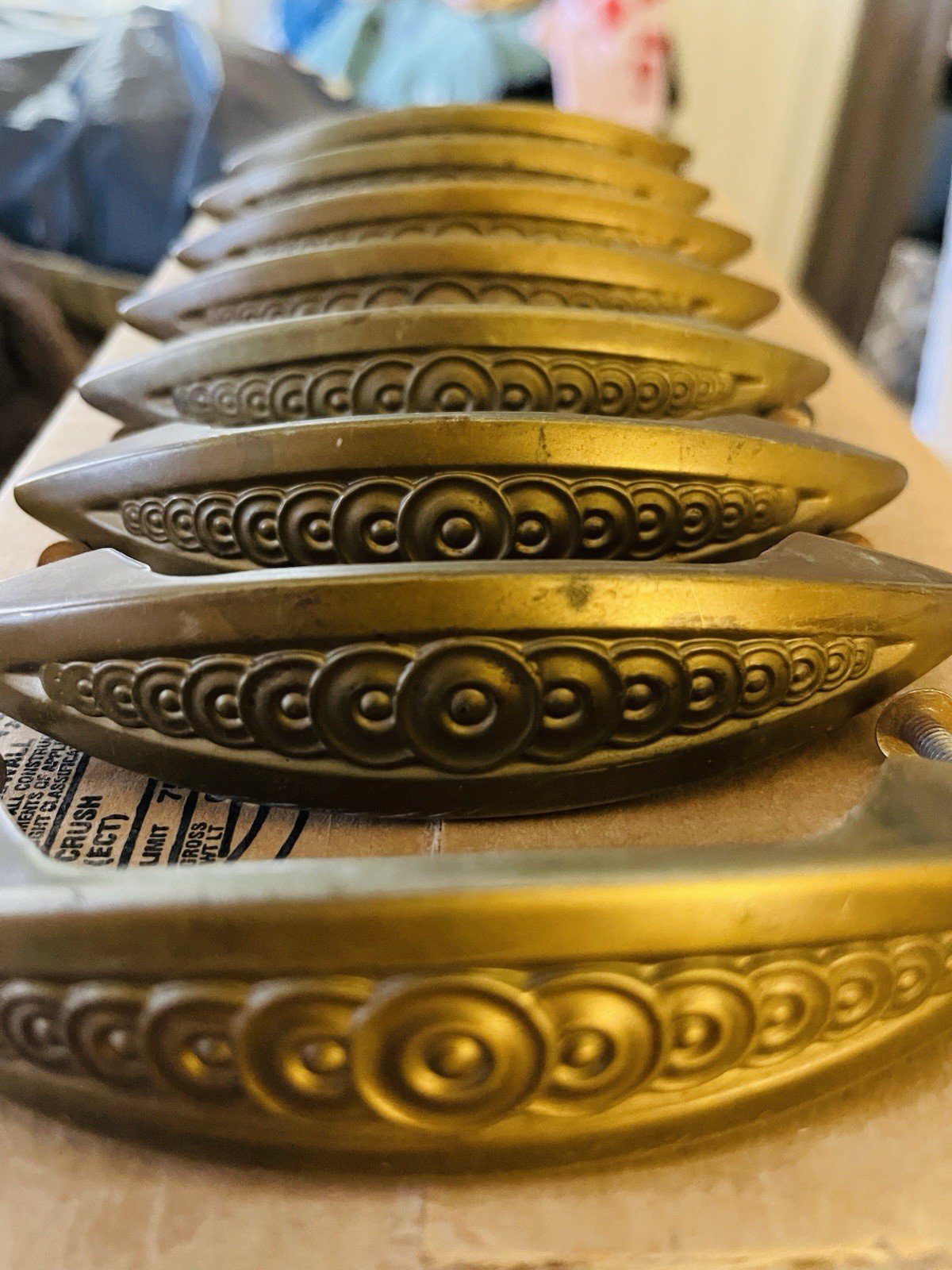 Set 8 Antique Vintage Art Deco Gold Toned Drawer Handle Pulls.