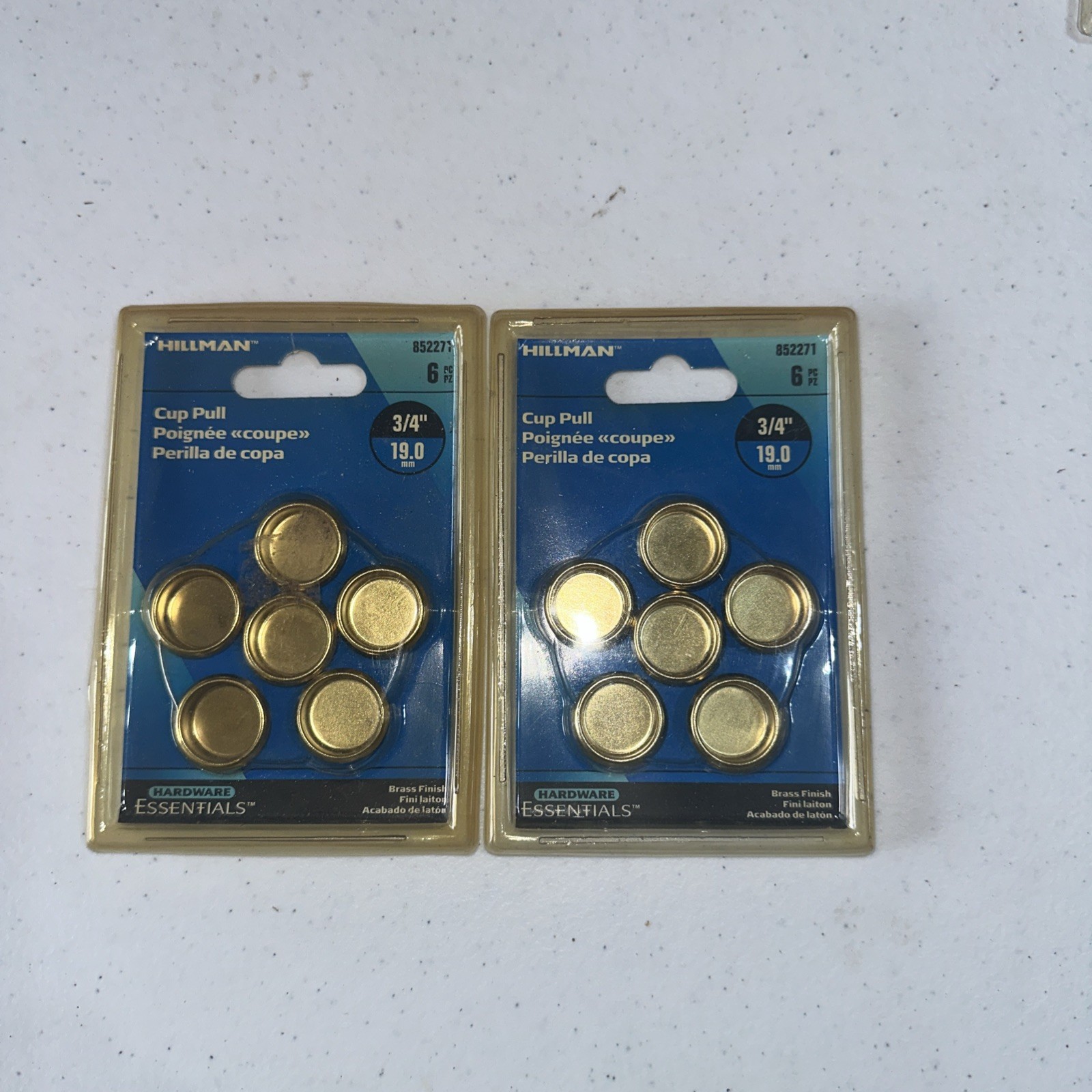 Cup Pull 2-3/4” Nickel, 2-3/4” Brass, 2- 1 3/4” Brass, 2- 2 1/8” Nickel