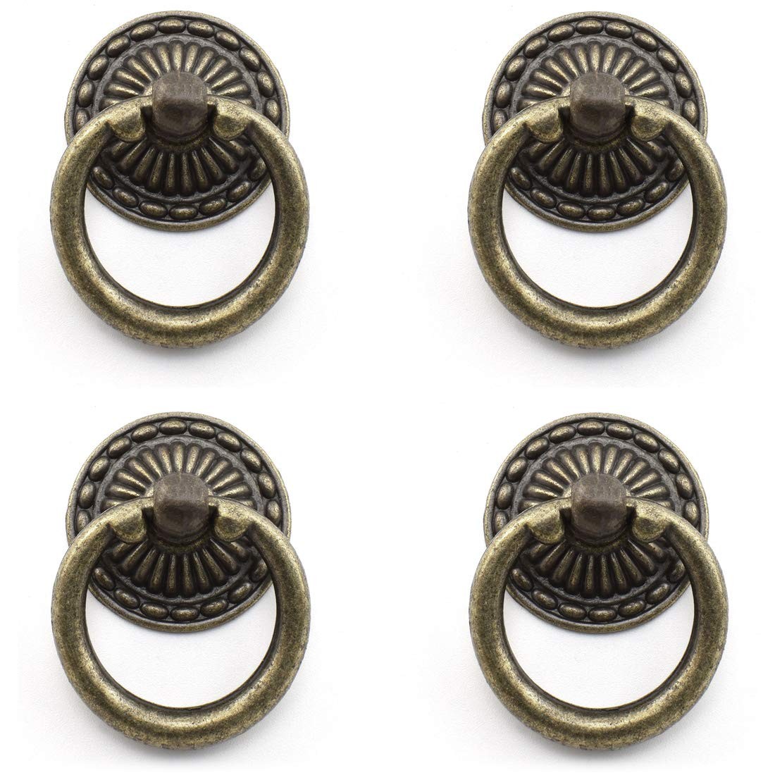 Vintage Bronze Pull Handles, OZXNO 4-Pack Antique Ring Knob Pulls with