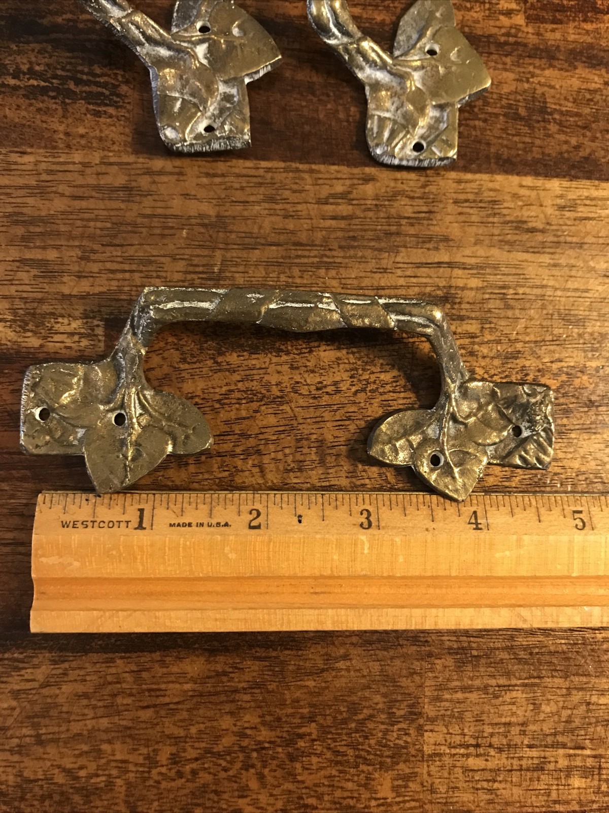 Antique Vtg Brass Handle Drawer Pulls French Provincial Leaf Regency Lot Set x6