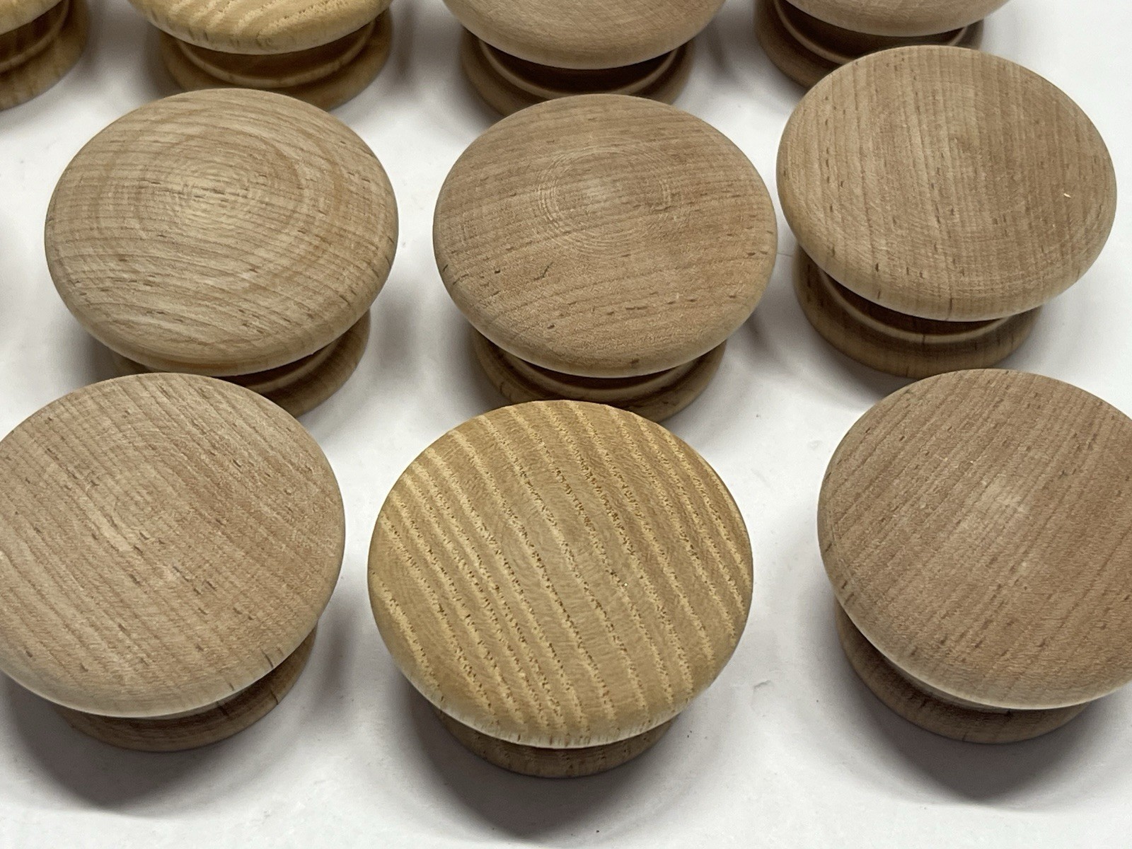 Vintage Lot (12) NOS Round Natural/Unfinished Fixed Wood Drawer/Cabinet Knobs