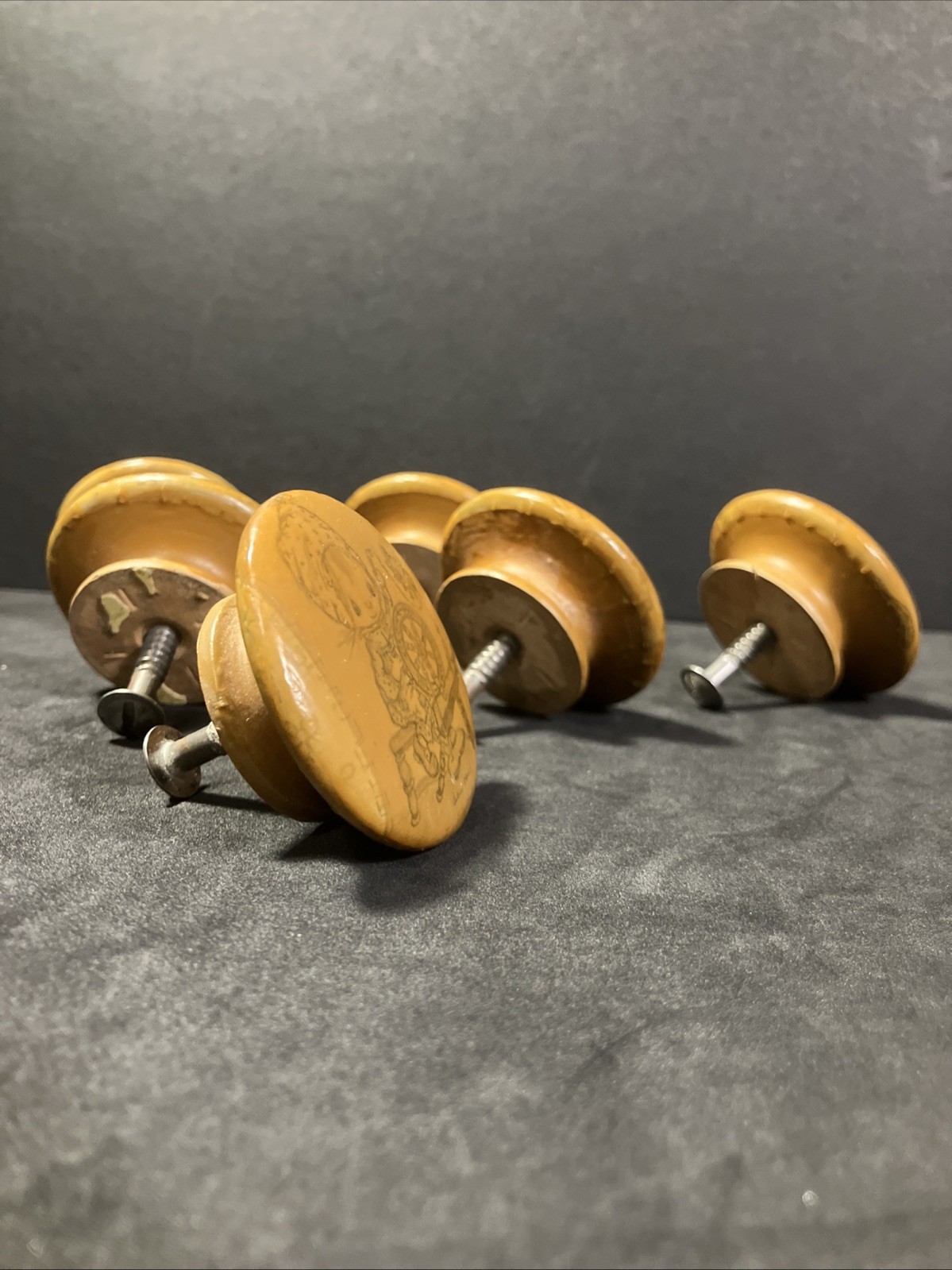 Vintage Lot Of 7 Drawer Pull Knob Solid Wood Betsy Clark