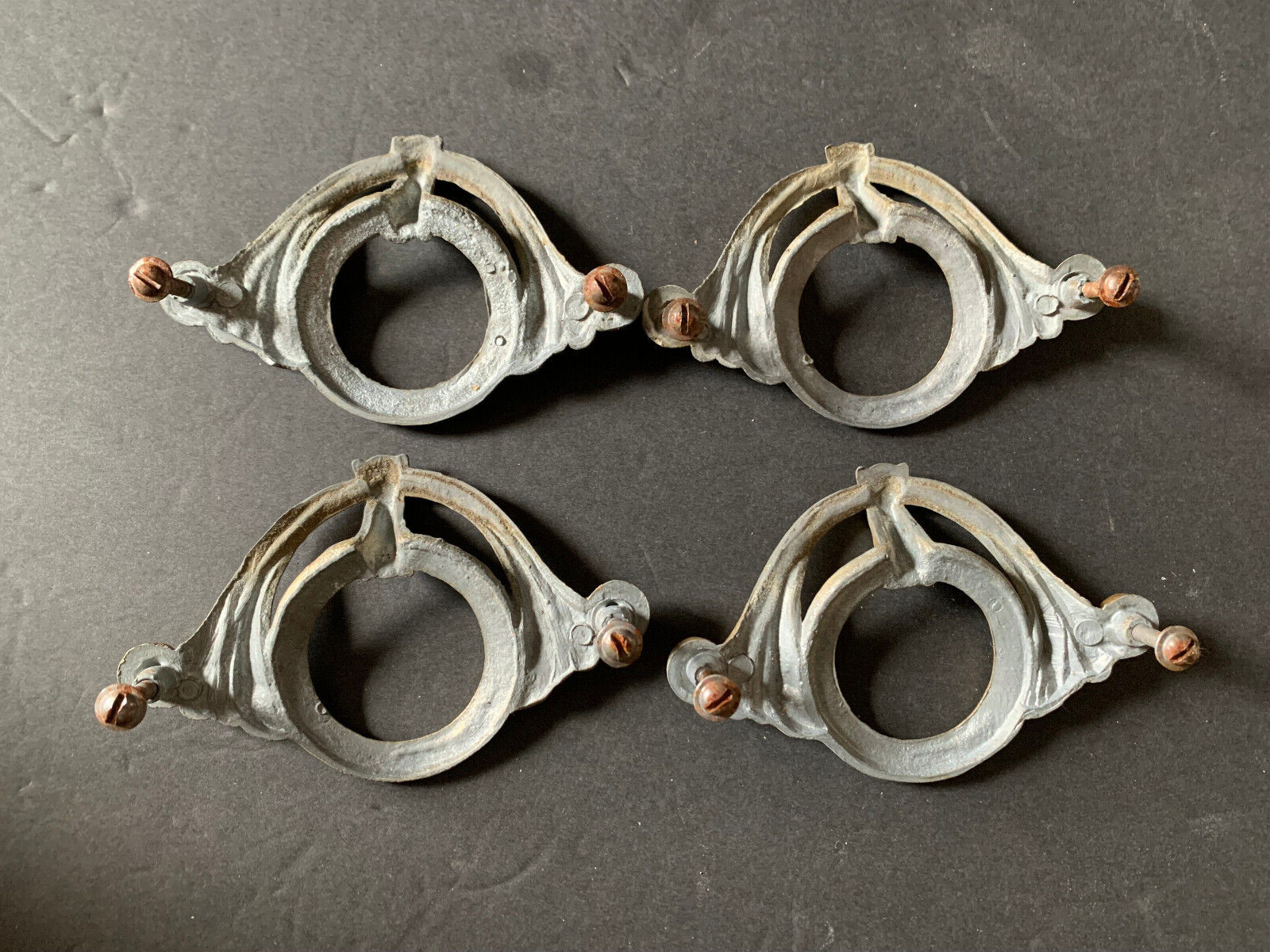 Ornate Antique Circular Brass Metal Drawer Pulls Lot of 4