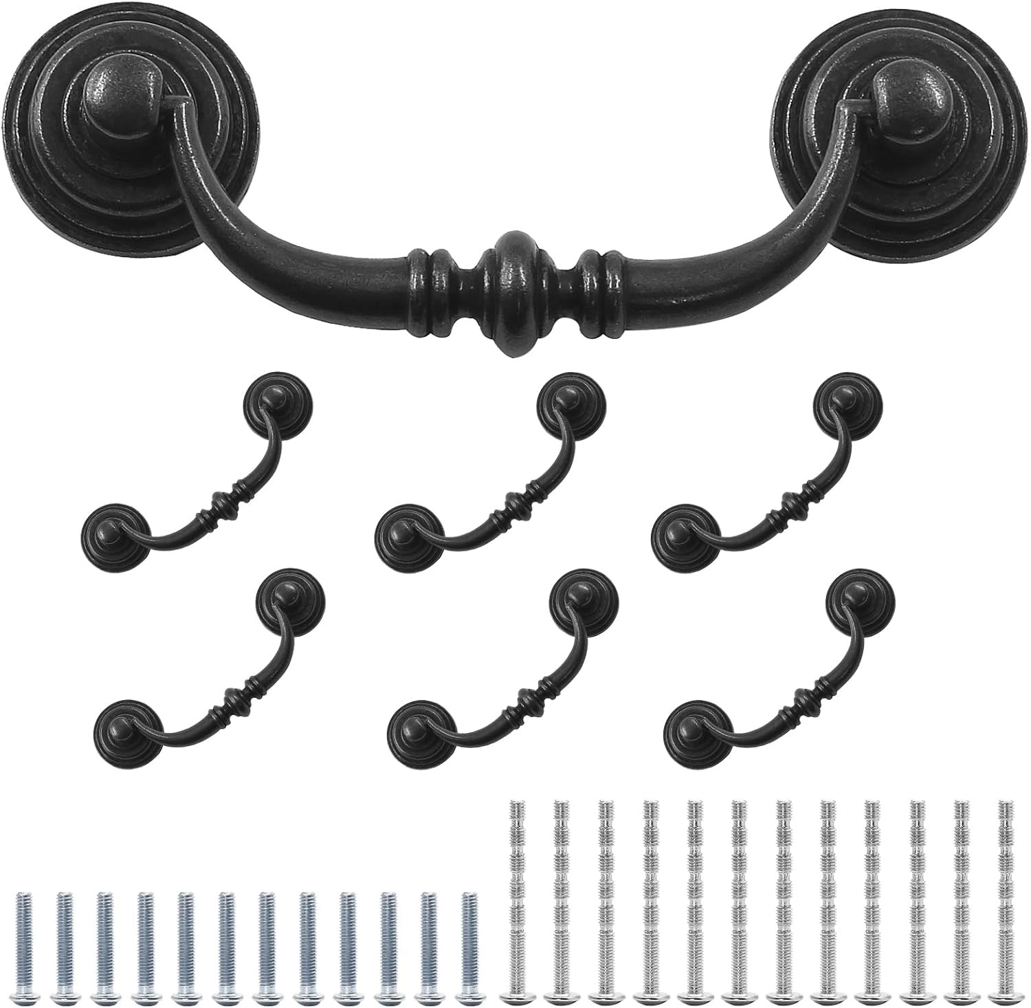 6PCS Antique Drop Bail Pulls, 3.5″ Hole Center Shabby Chic Drawer Pulls Vintage