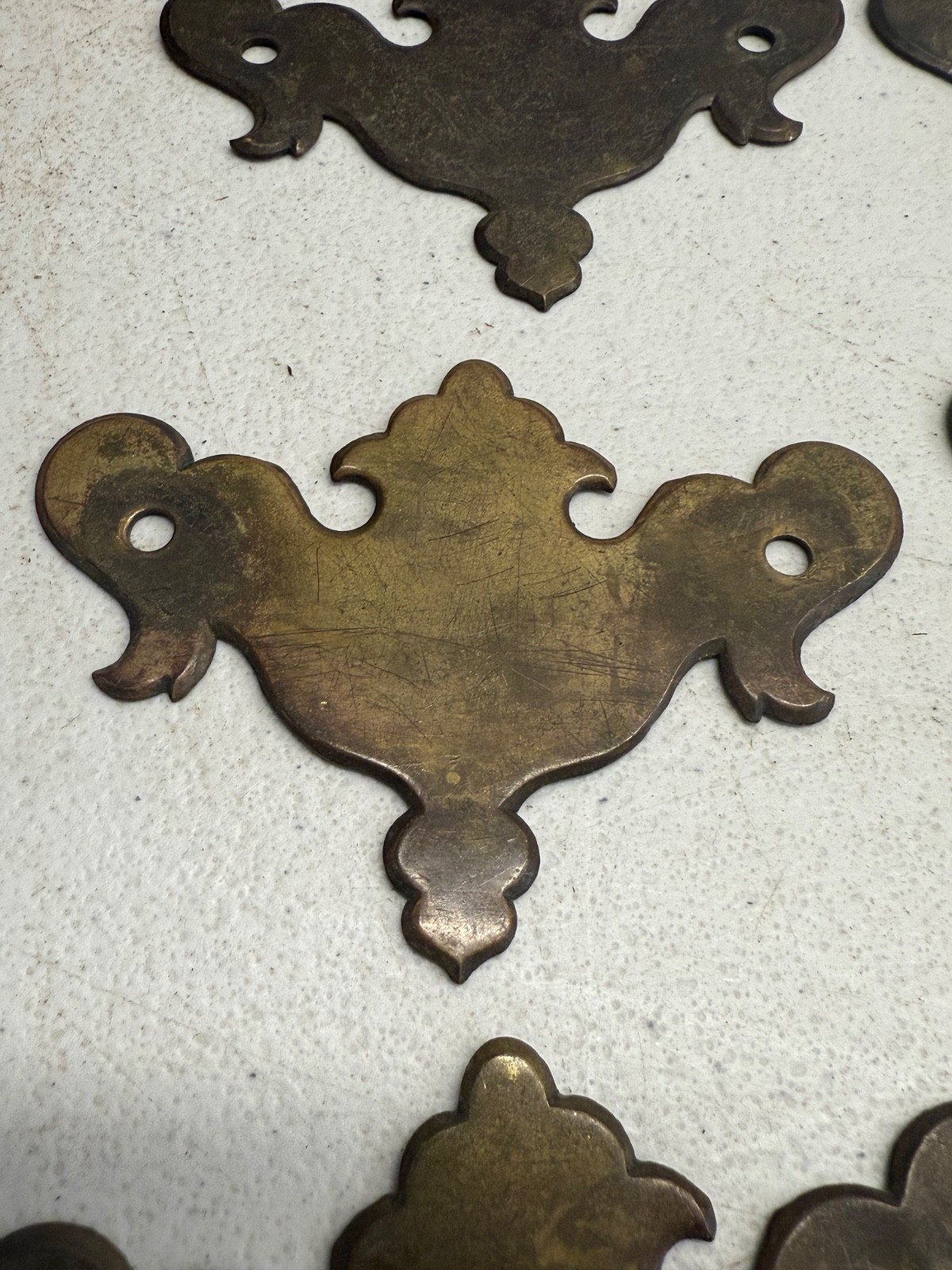 Antique Chippendale Brass batwing set of 12 old surface hardware restoration