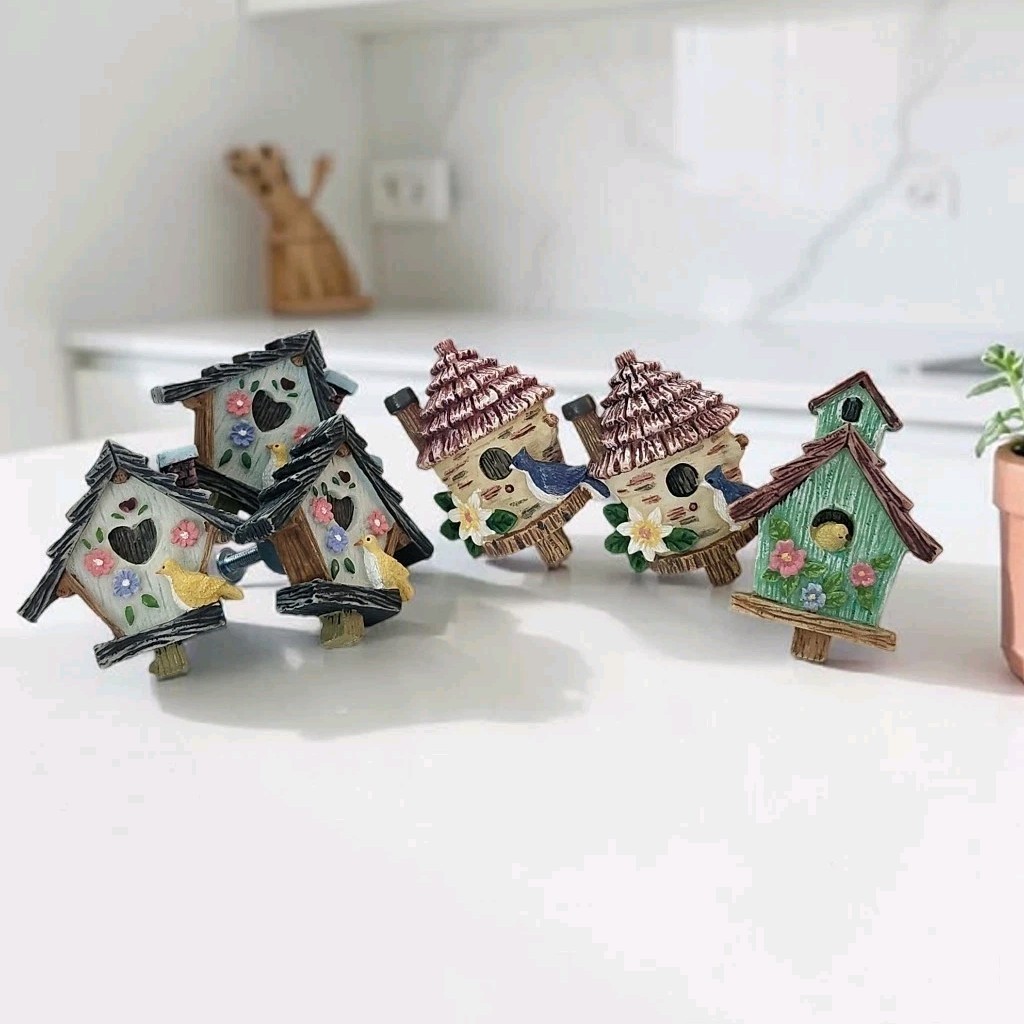 Set of 6 Poly Resin 3D Birdhouse Drawer Pulls Cabinet Handles Knobs 3 Styles EC