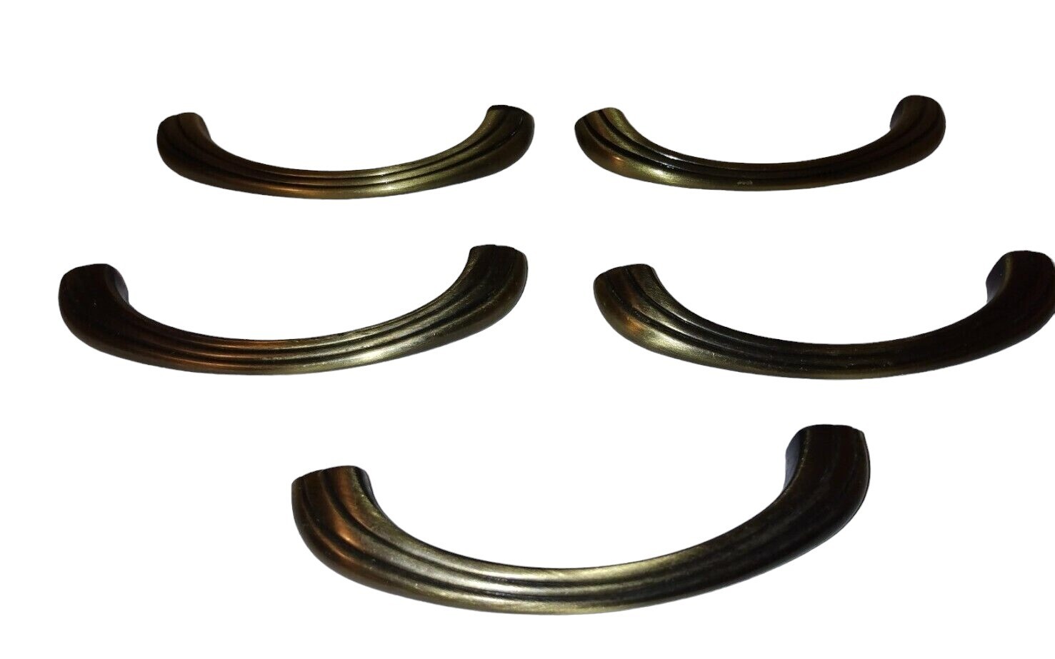 5 Vintage Bronze Tone Drawer Cabinet Handle Pulls Grooved Lines 4 1/4″