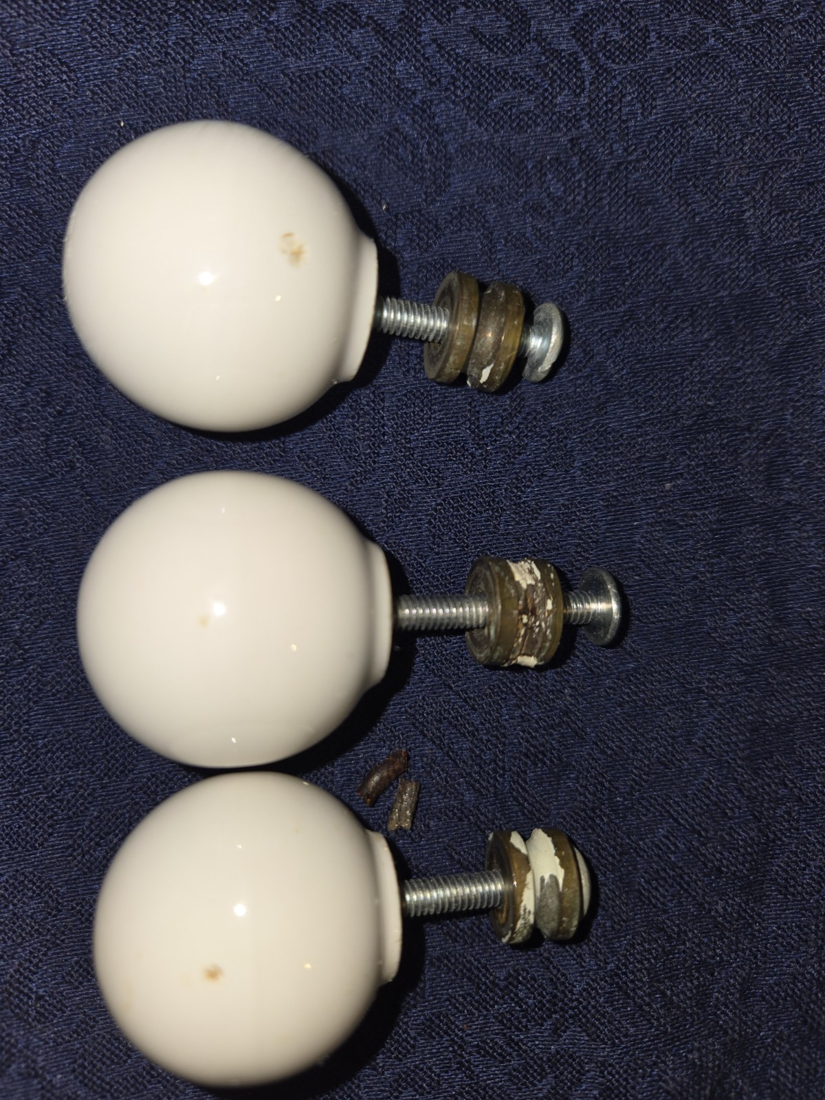 Vintage Porcelain & Brass 1-1/4″ White Round Ball Cabinet Door Drawer Pulls