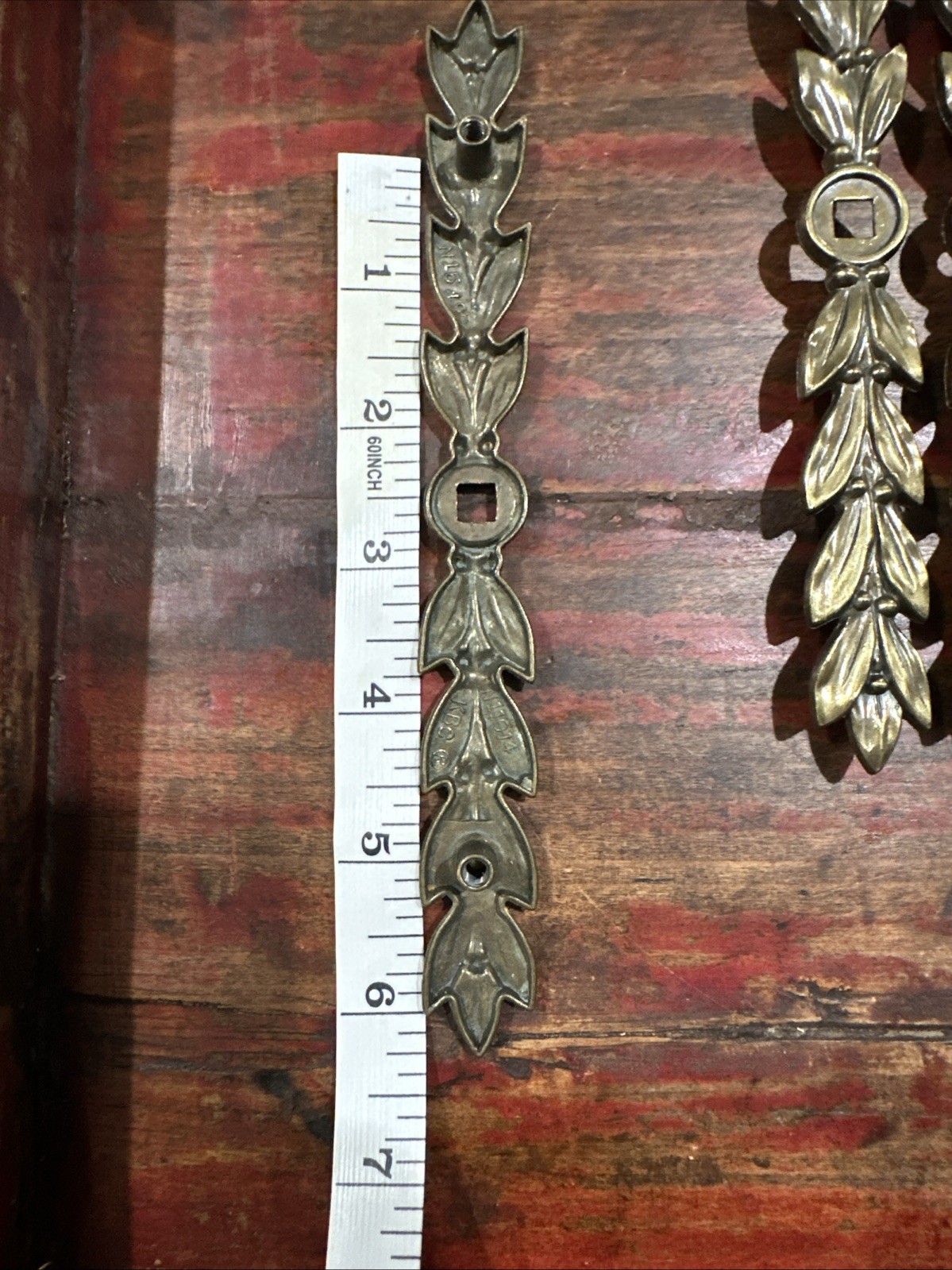 Vtg Keeler Brass Laurel Leaf Drawer Backplates Lot 7 KBC N11014 N15495 7.5″
