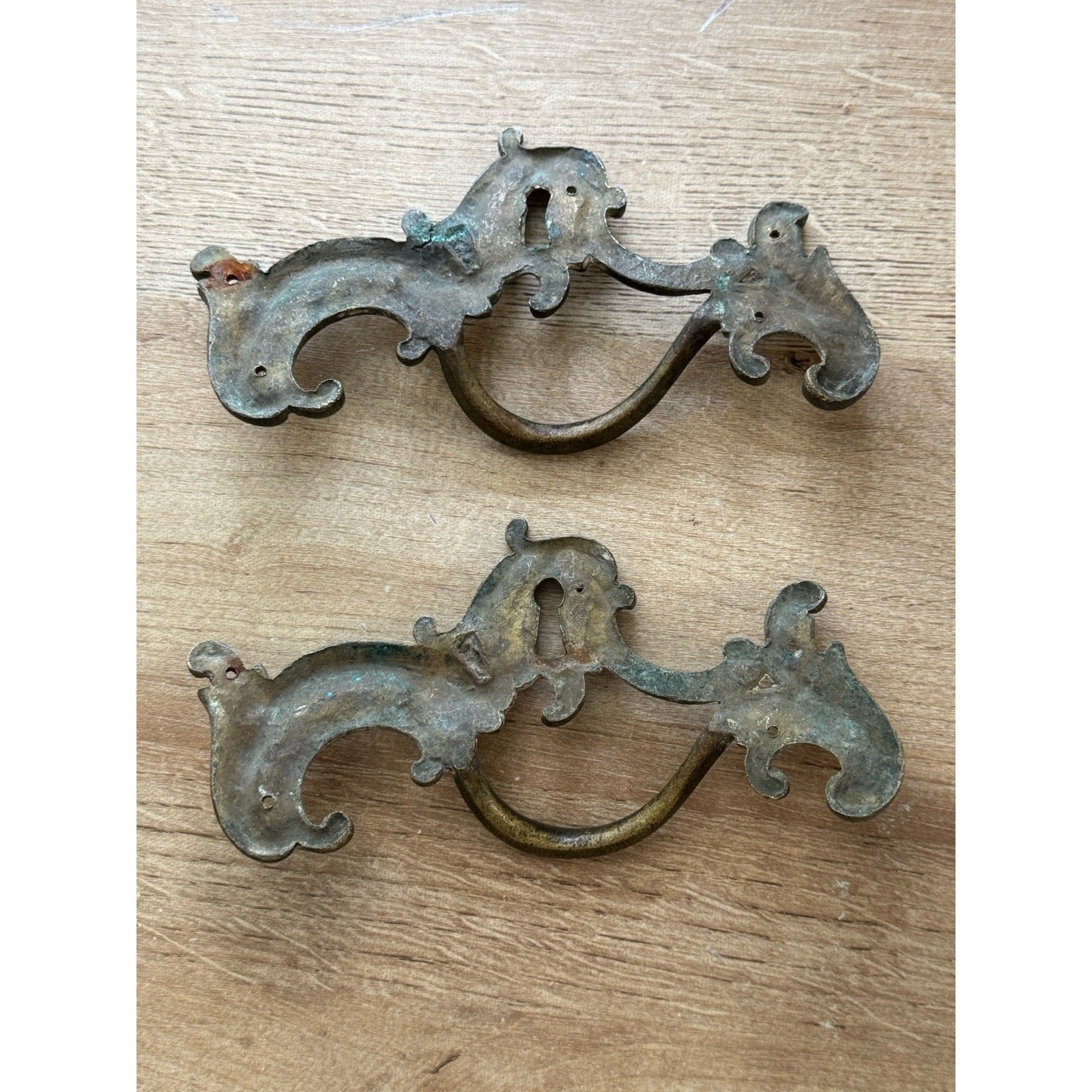 Pair Antique Drawer Pull Handles French Rococo Louis XV 1800s Bronze 6″