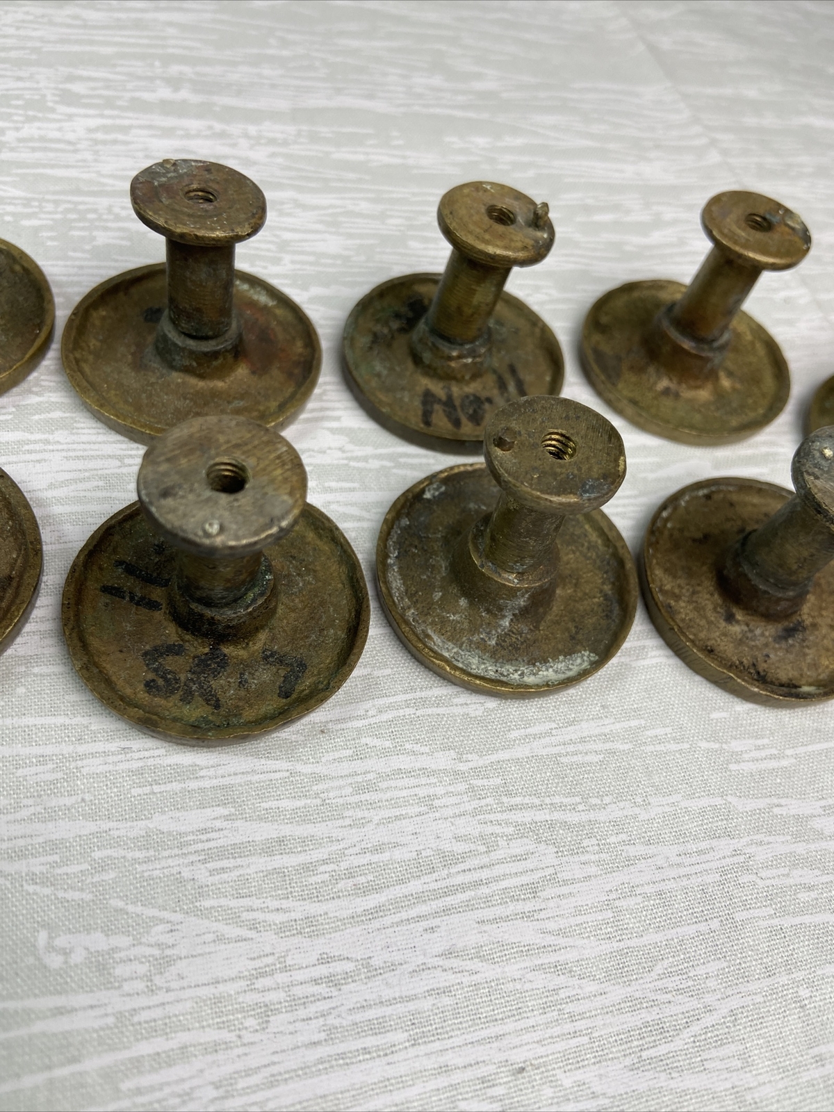 Vintage Set Of 11 Round brass Tibetan intricate design drawer pull knobs