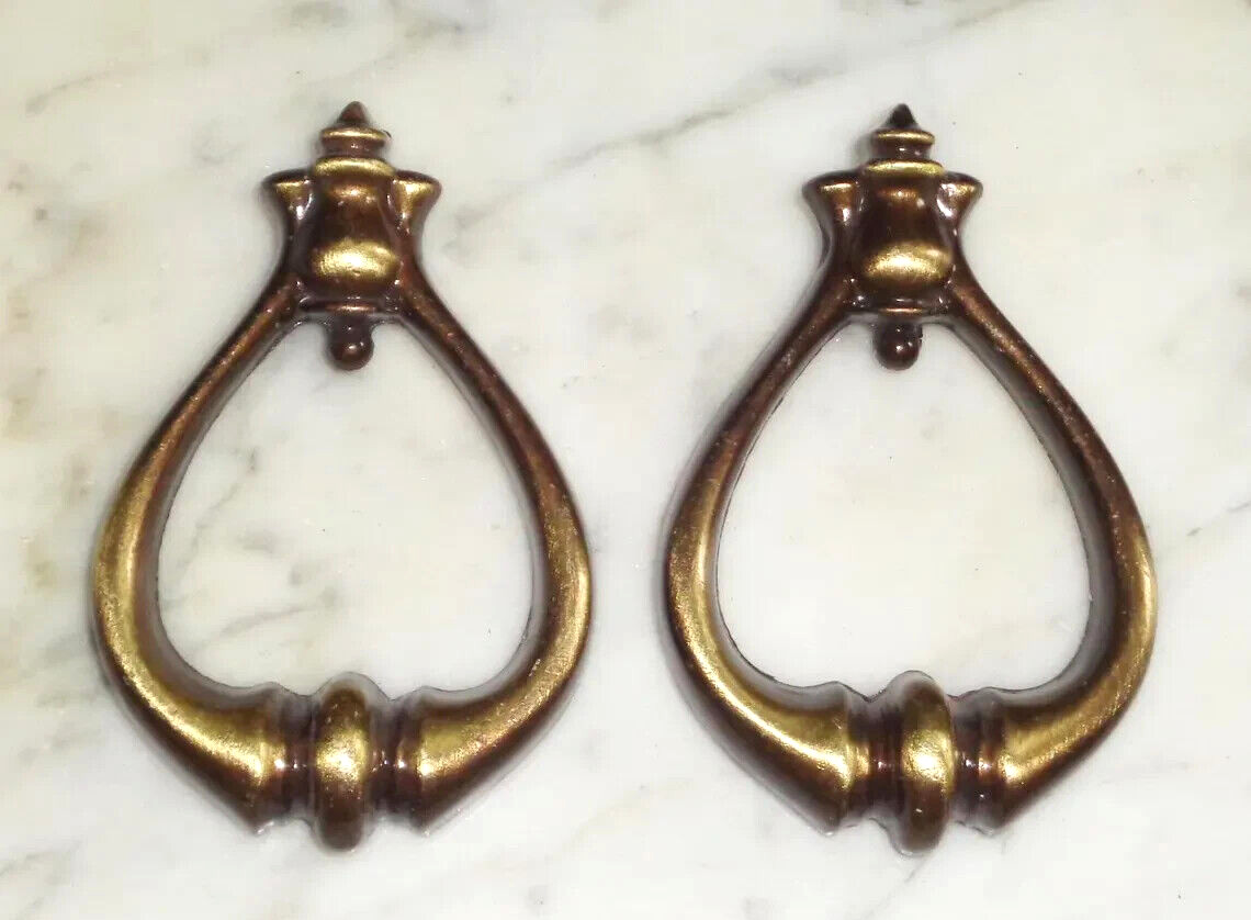 2 Ajax #860 Cabinet Drawer Pull Drop Ring Knob Handles – 3″ Tall Vintage