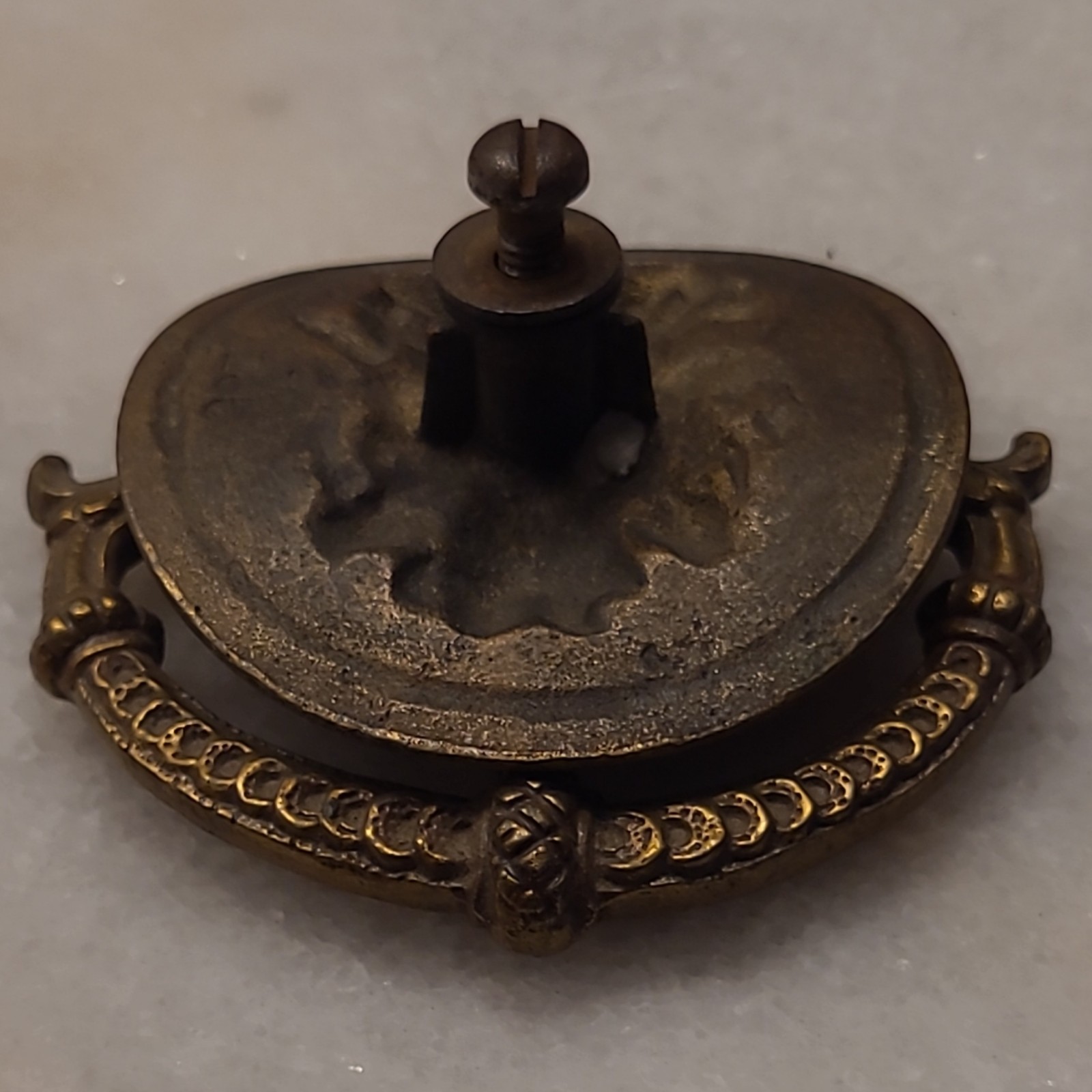 Antique Style Head Face Brass Tone Metal Bail Drawer Pull Door Knocker