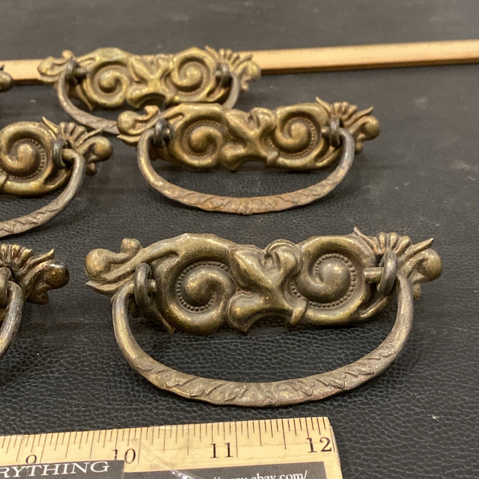 8 Antique Drop Bail Pulls Ornate Nouveau Scroll Fleur De Lis French Lily Flower
