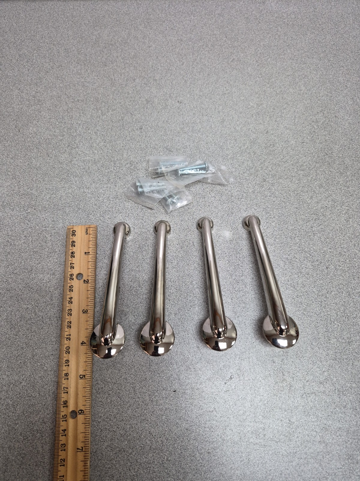 4 Shiny Chrome MCM Art Deco Atomic Looking Drawer Pulls Handle