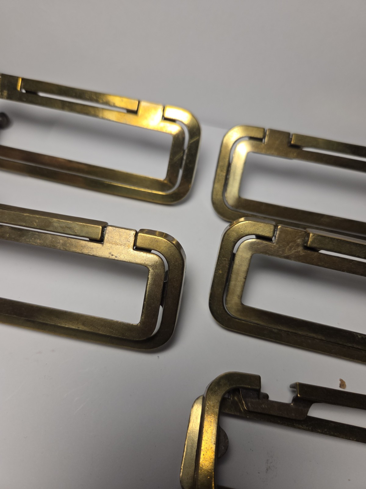 Pair Keeler Brass Folding Bail Pull 4.5″ CTC Patent Drawer Handle MCM (2 Avail)