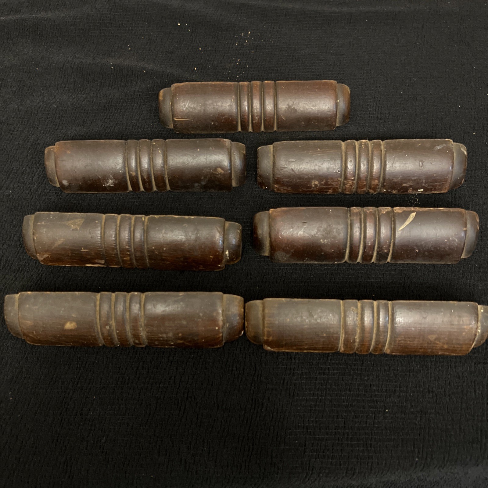 Set 7 Vintage Mid Century Modern Wood Cabinet Drawer Pull Handles