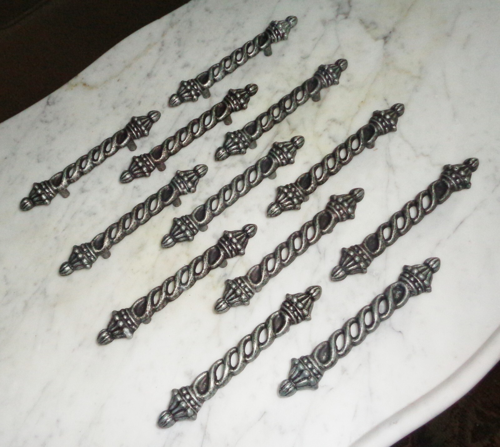 12 Ajax 9587 Grey Silver Twisted Cabinet Door Drawer Pull Handles Vintage 6 1/8
