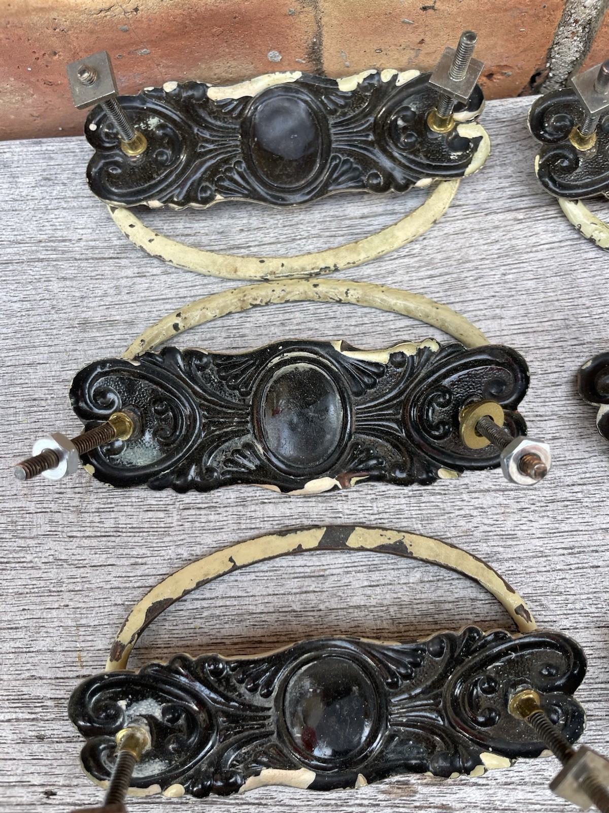 🔥 8 • Antique Art Deco Japanned Steel Dresser Drawer Bail Pull Handles Cabinet