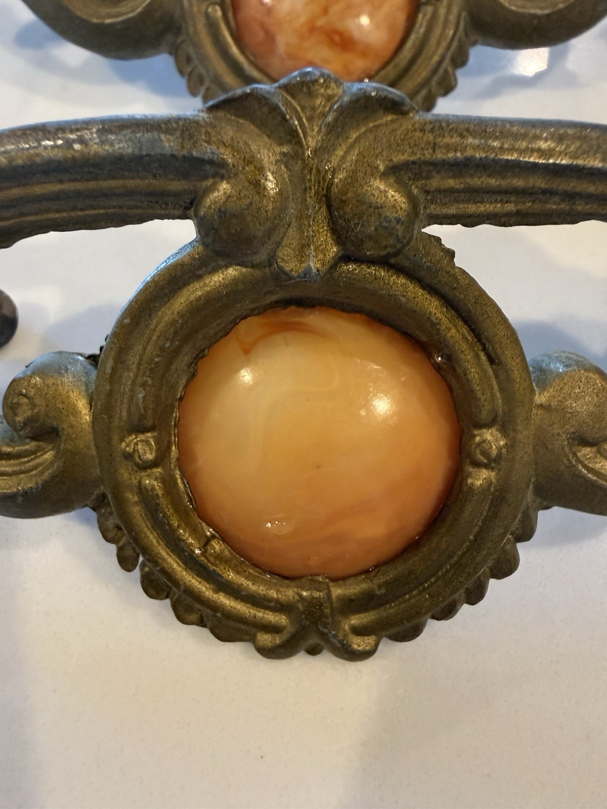 Art Deco Waterfall Style Drawer Pull Tortoise Shell Insert VTG Lot of 2