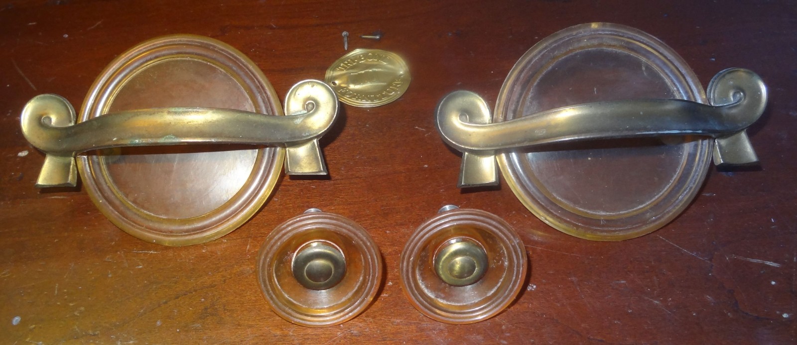 Lot 4 Antique Art Deco Bakelite & Brass Waterfall Furniture Draw Pulls & Bonus