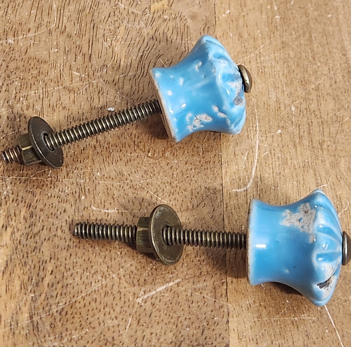 4 Antique Looking Drawer Pulls Handle Aqua Blue Ceramic Flower Cabinet Knobs