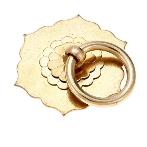 Antique Ring Pulls Brass Hexagonal Flower Drop Knobs for Cabinet Drawer Dresser