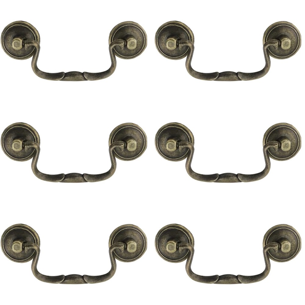 Antique 6x Bail Handle Drop Pulls Vintage Bronze Drop Bail Drawer Cabinet