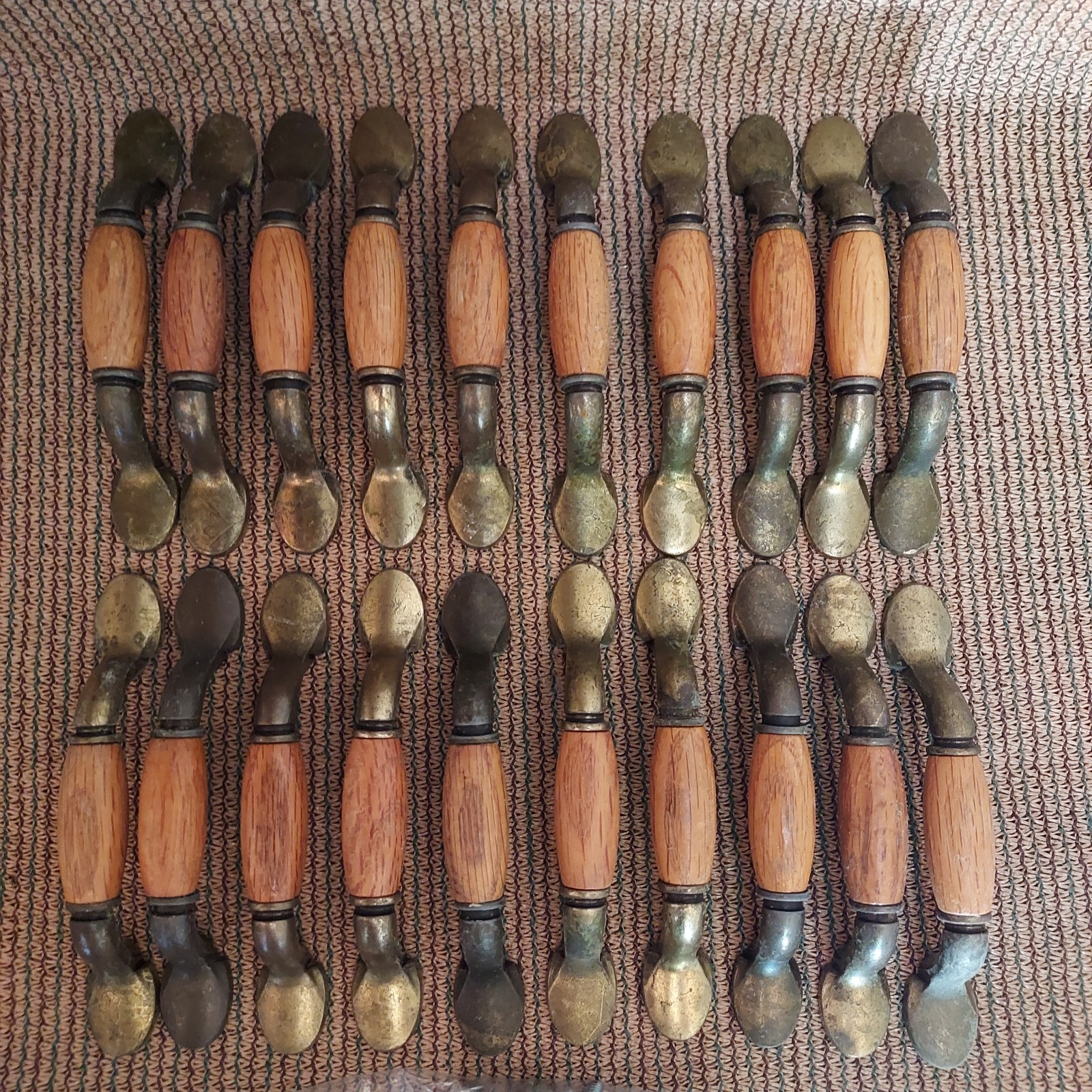 20 Vintage Wood & Brass Drawer Cabinet Bin Handles/Pulls