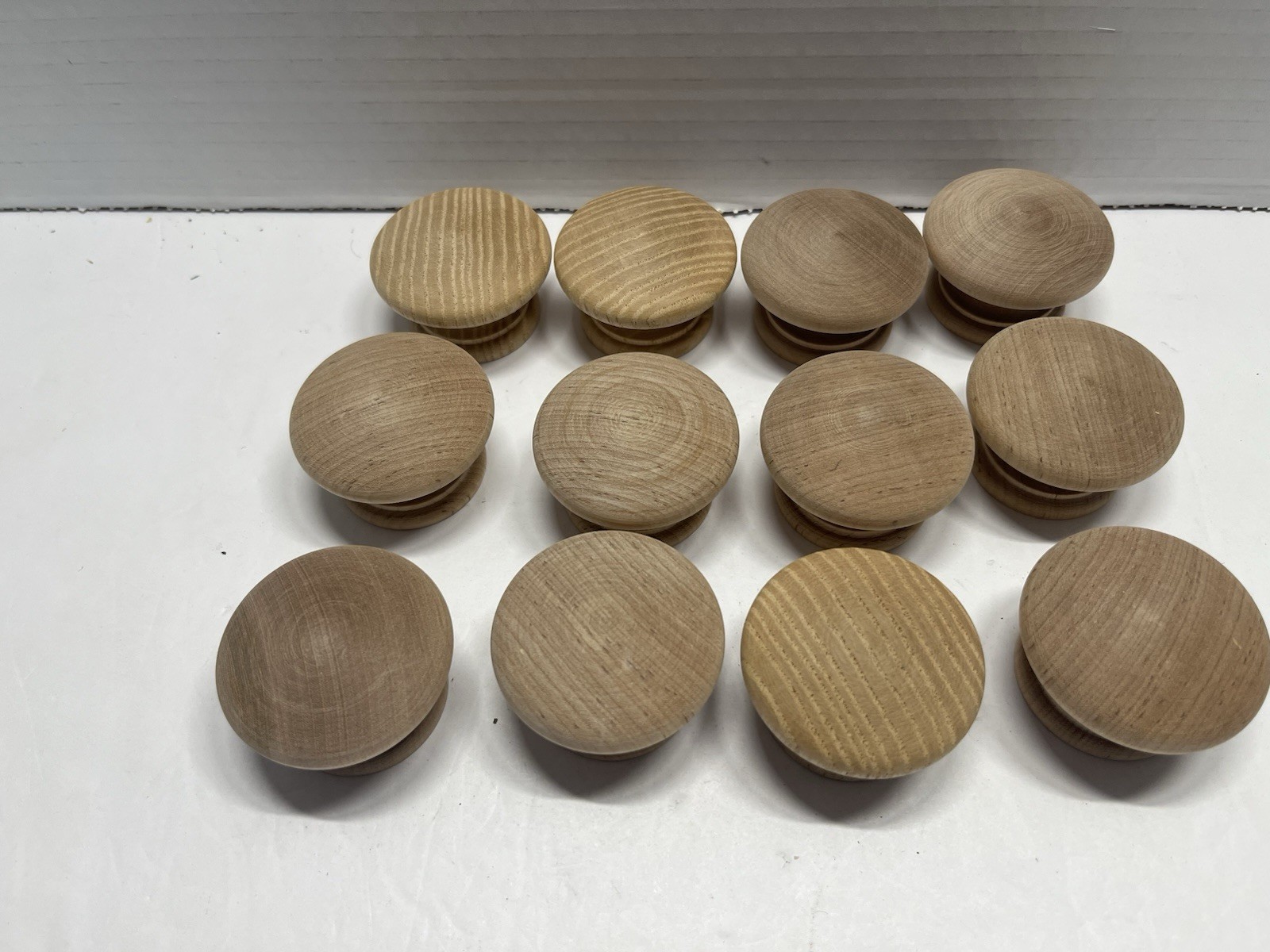 Vintage Lot (12) NOS Round Natural/Unfinished Fixed Wood Drawer/Cabinet Knobs