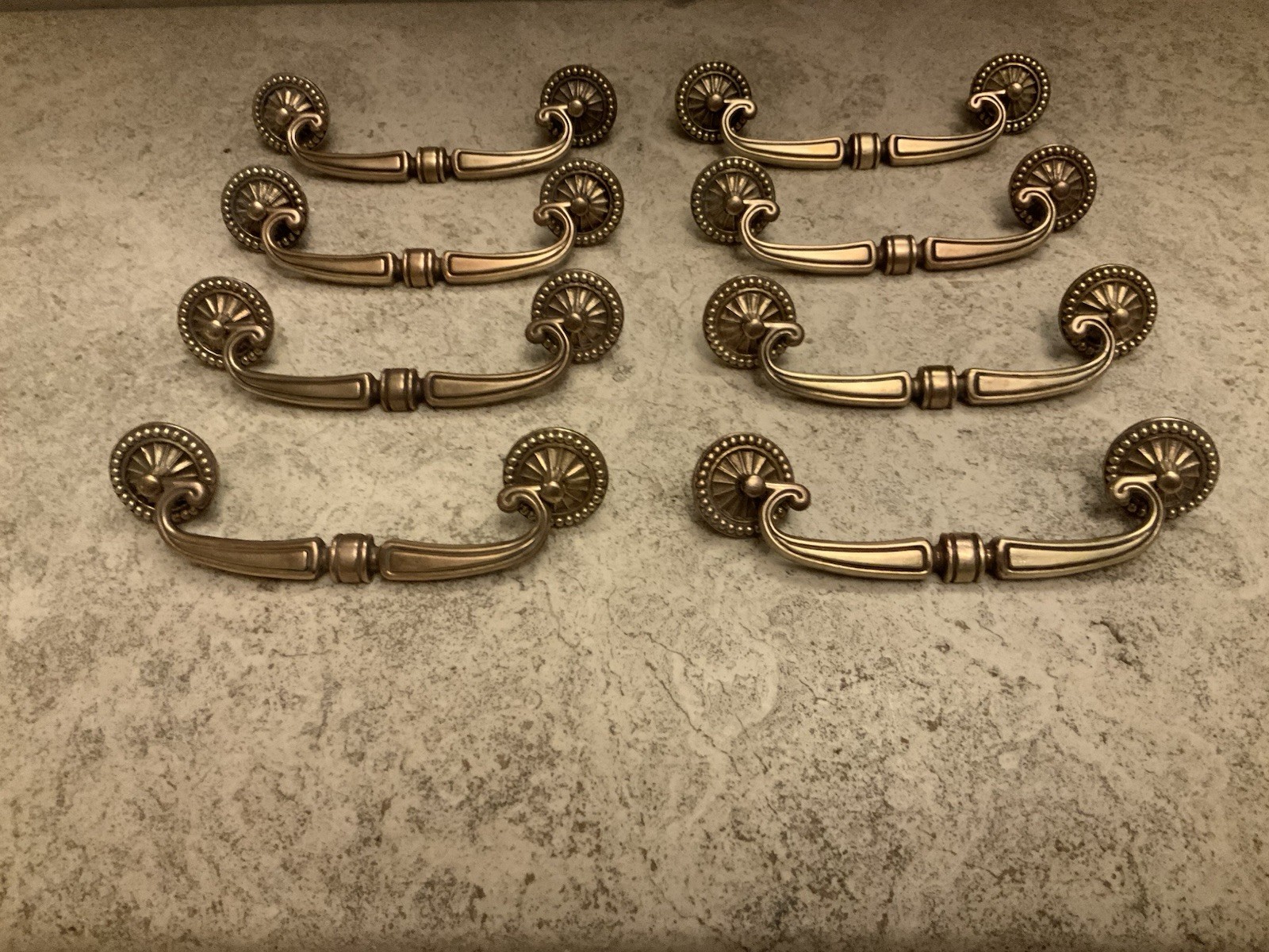Lot of 8 Keeler Drawer Pulls Antique Brass Victorian Art Deco Drop Bails 5’’ OC