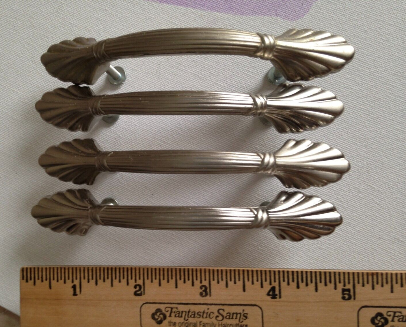 Vintag Art Deco Silver Tone Drawer Pulls Dresser Handle Set of 4 Pat No D355 839
