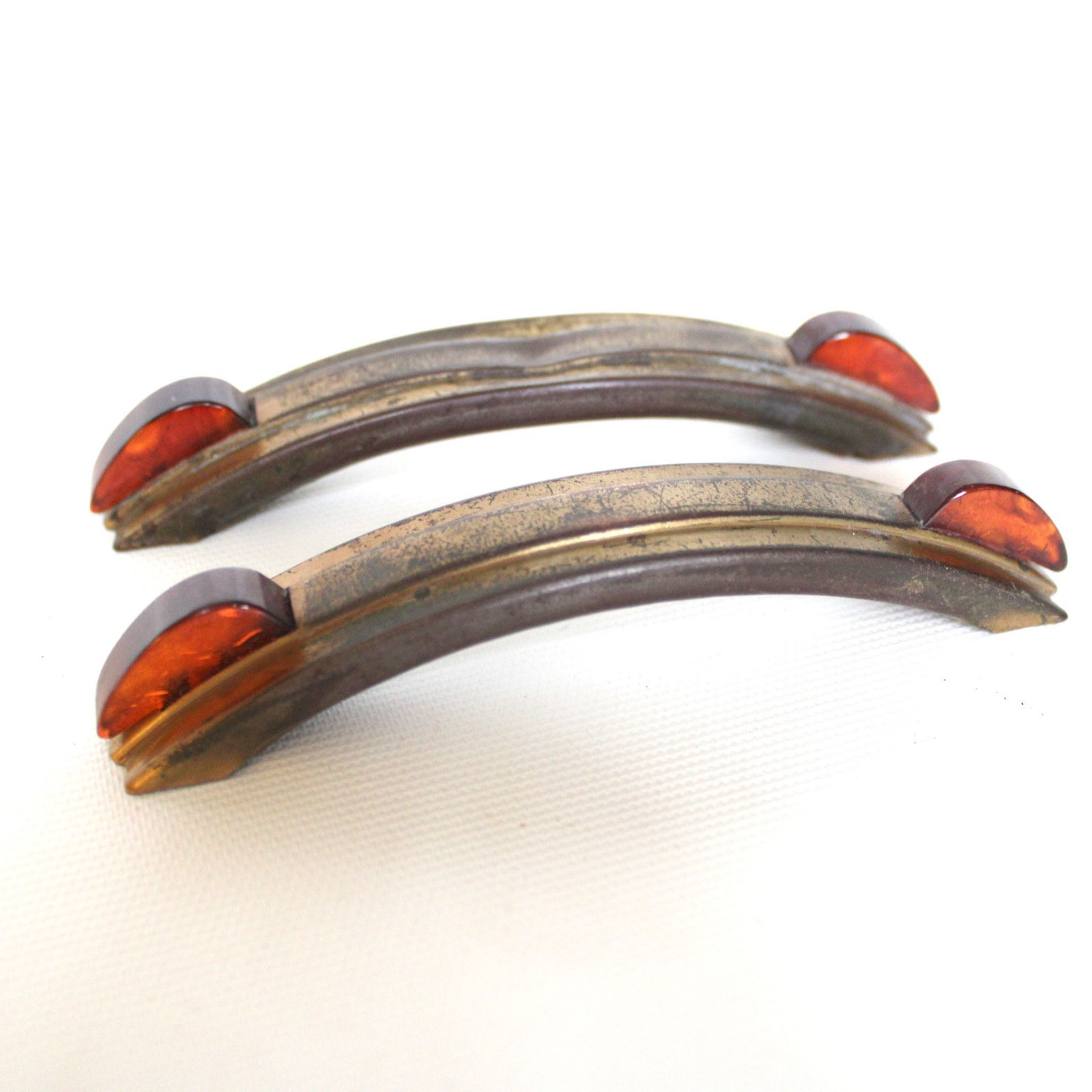 Lot of 2 Antique Brass and Bakelite Drawer Pulls