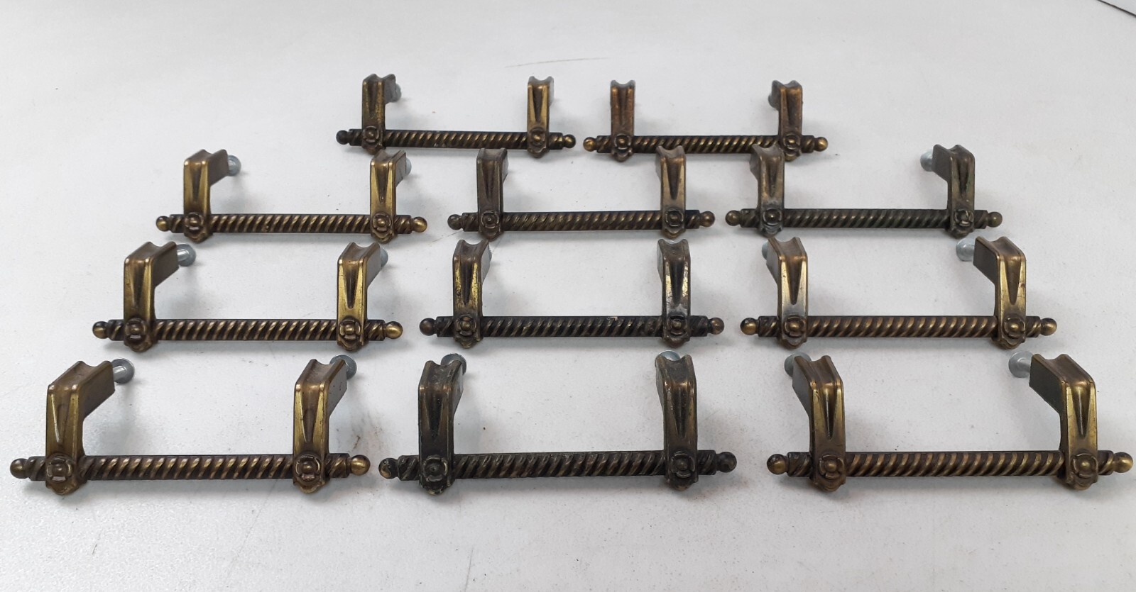 Lot of 11 Vintage Ajax “Roped” Metal Drawer Pull/Cabinet Handles w Screws 4.5″